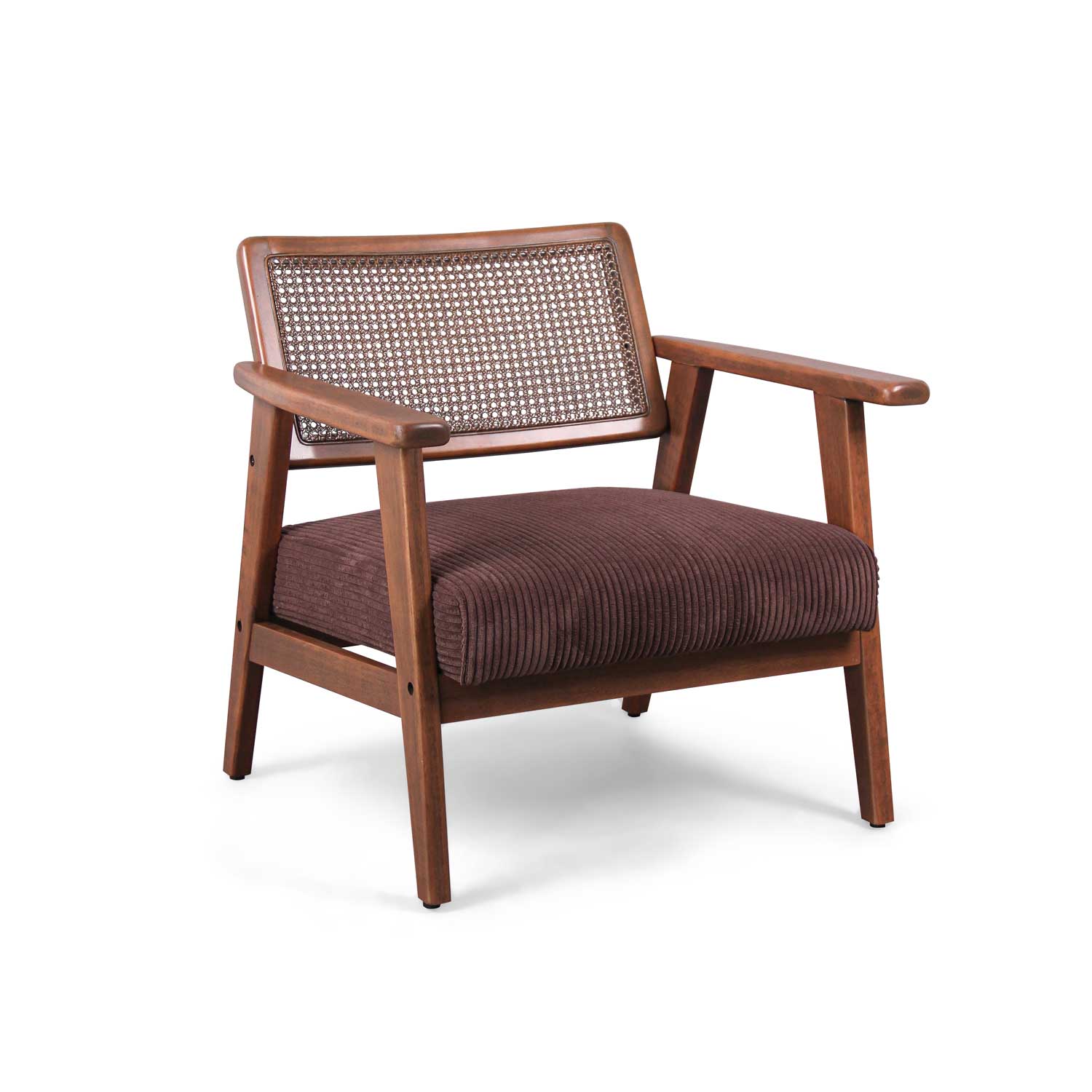 Boca - Fauteuil En Bois Massif De Parawood Avec Greffes En Polyrattan Et Assise En Velours Côtelé