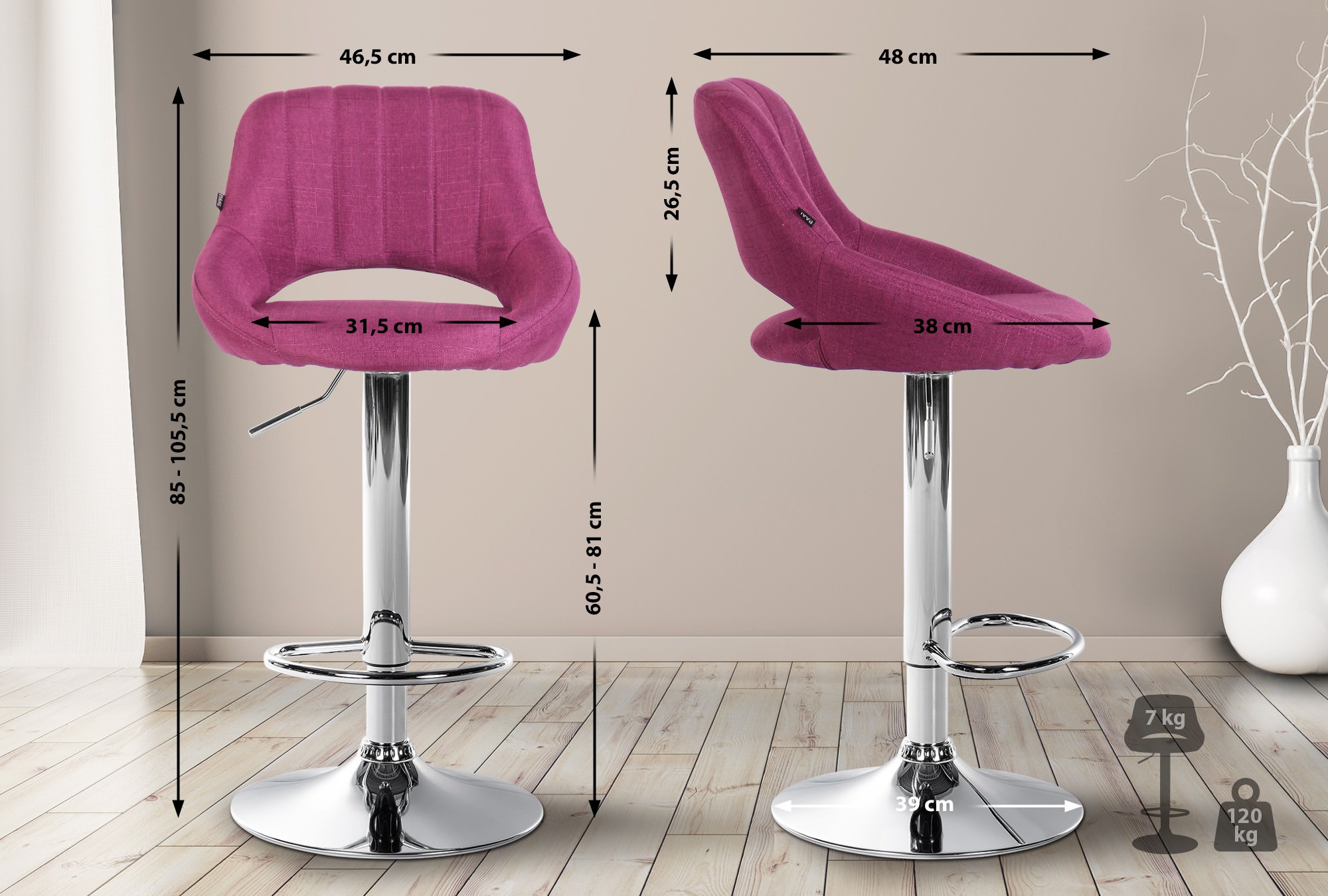 Tabouret De Bar Milet Tissu Chromé Violet