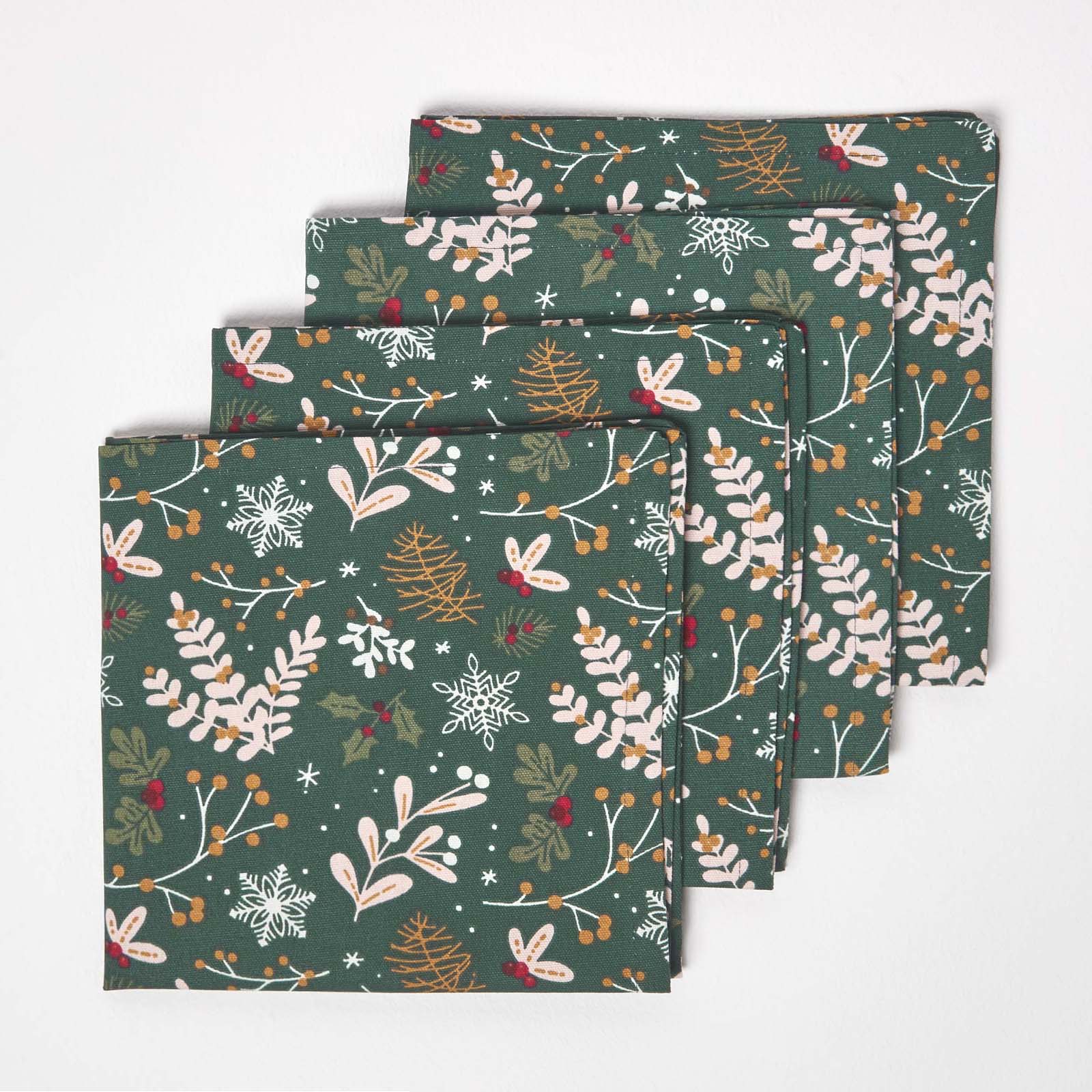 Serviettes De Table Lot De 4 Noël Forêt Festive En Coton - Homescapes