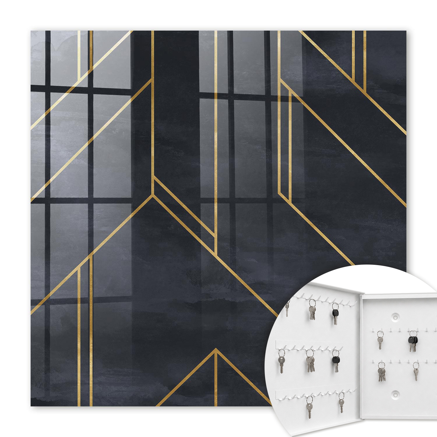 Armoire À Clés - (30 Cm X 30 Cm) - Boîte À Clés Murale - Coffret De Rangement Pour Clés - Couleur Blanche - Ouverture Vers La Gauche - Pour Maison Et Bureau - Structure Géométrique