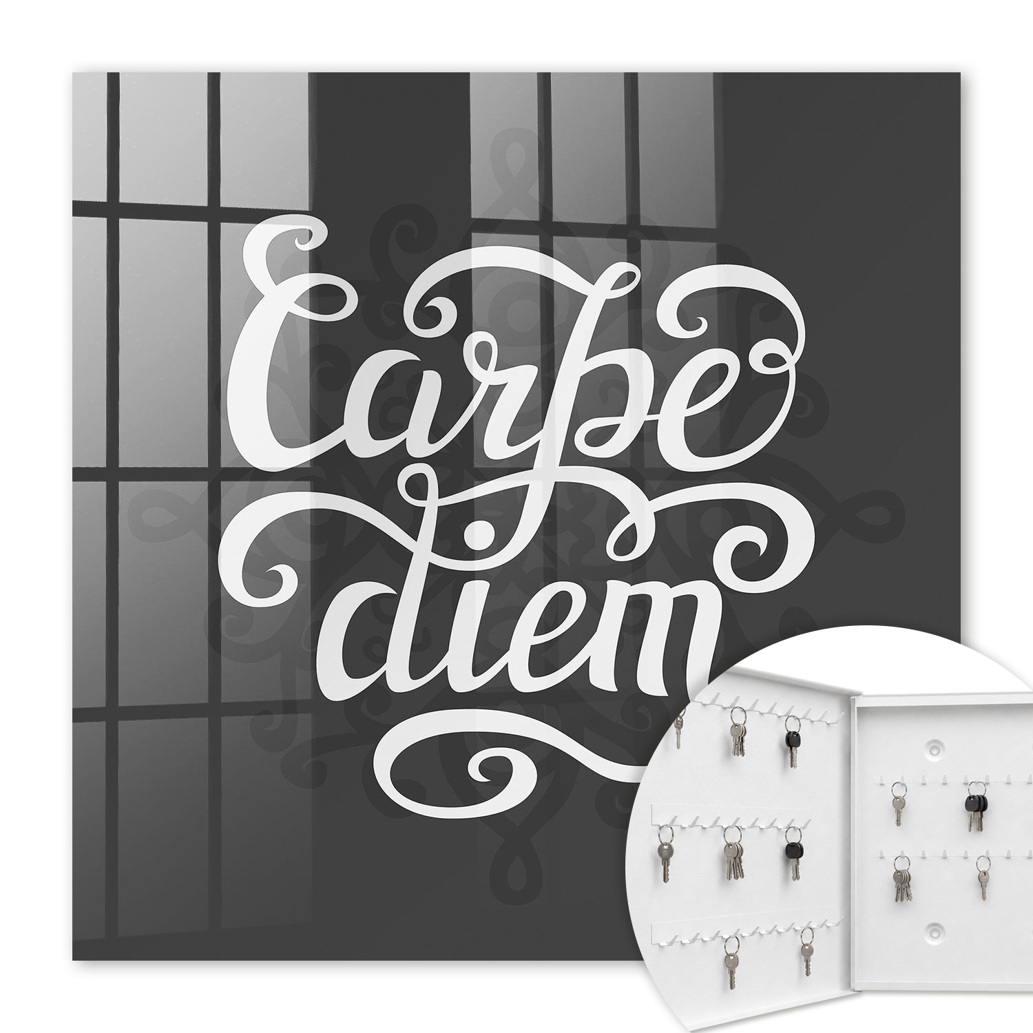 Armoire À Clés - (30 Cm X 30 Cm) - Boîte À Clés Murale - Coffret De Rangement Pour Clés - Couleur Blanche - Ouverture Vers La Gauche - Pour Maison Et Bureau - Carpe Diem