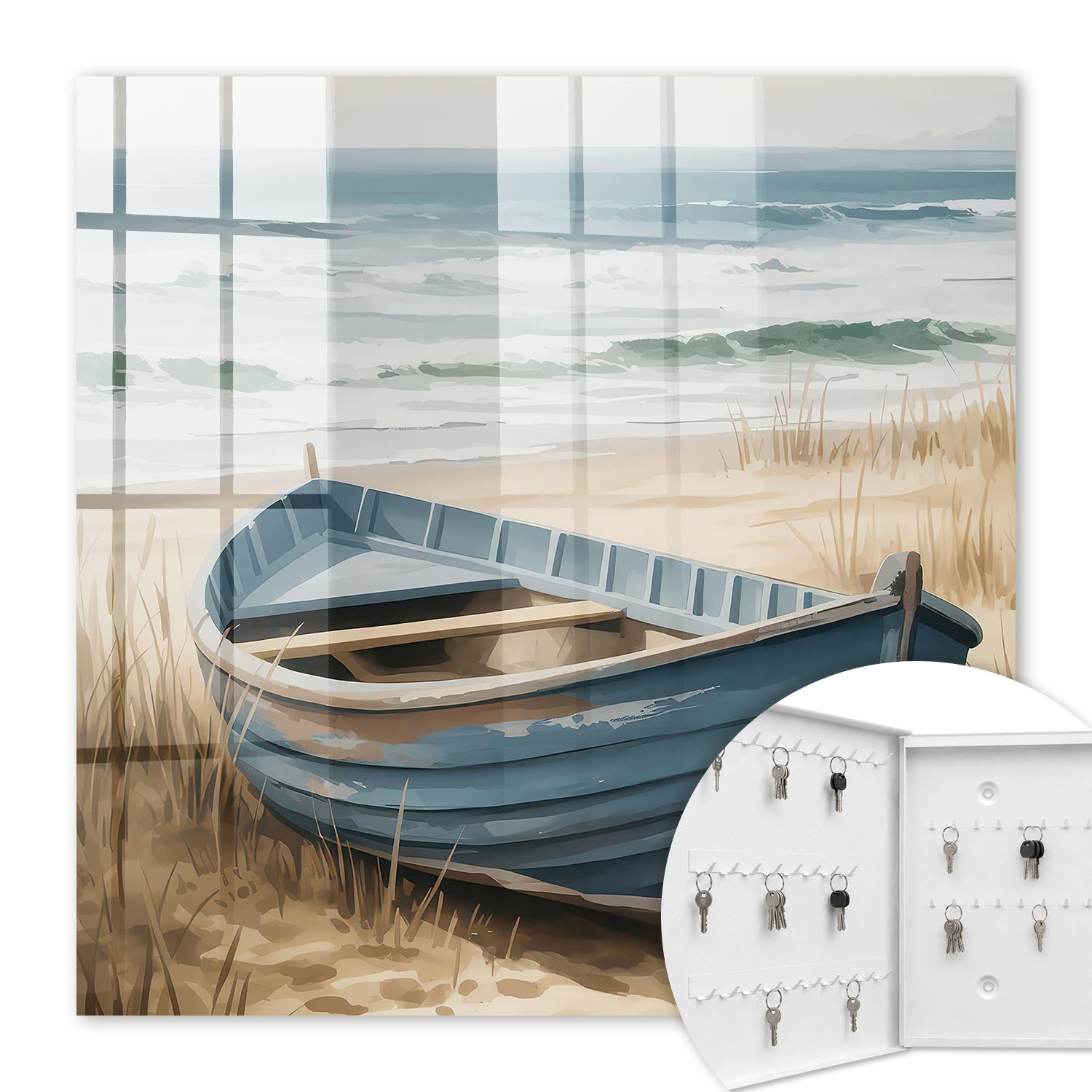 Armoire À Clés - (30 Cm X 30 Cm) - Boîte À Clés Murale - Coffret De Rangement Pour Clés - Couleur Blanche - Ouverture Vers La Gauche - Pour Maison Et Bureau - Bateau De Plage