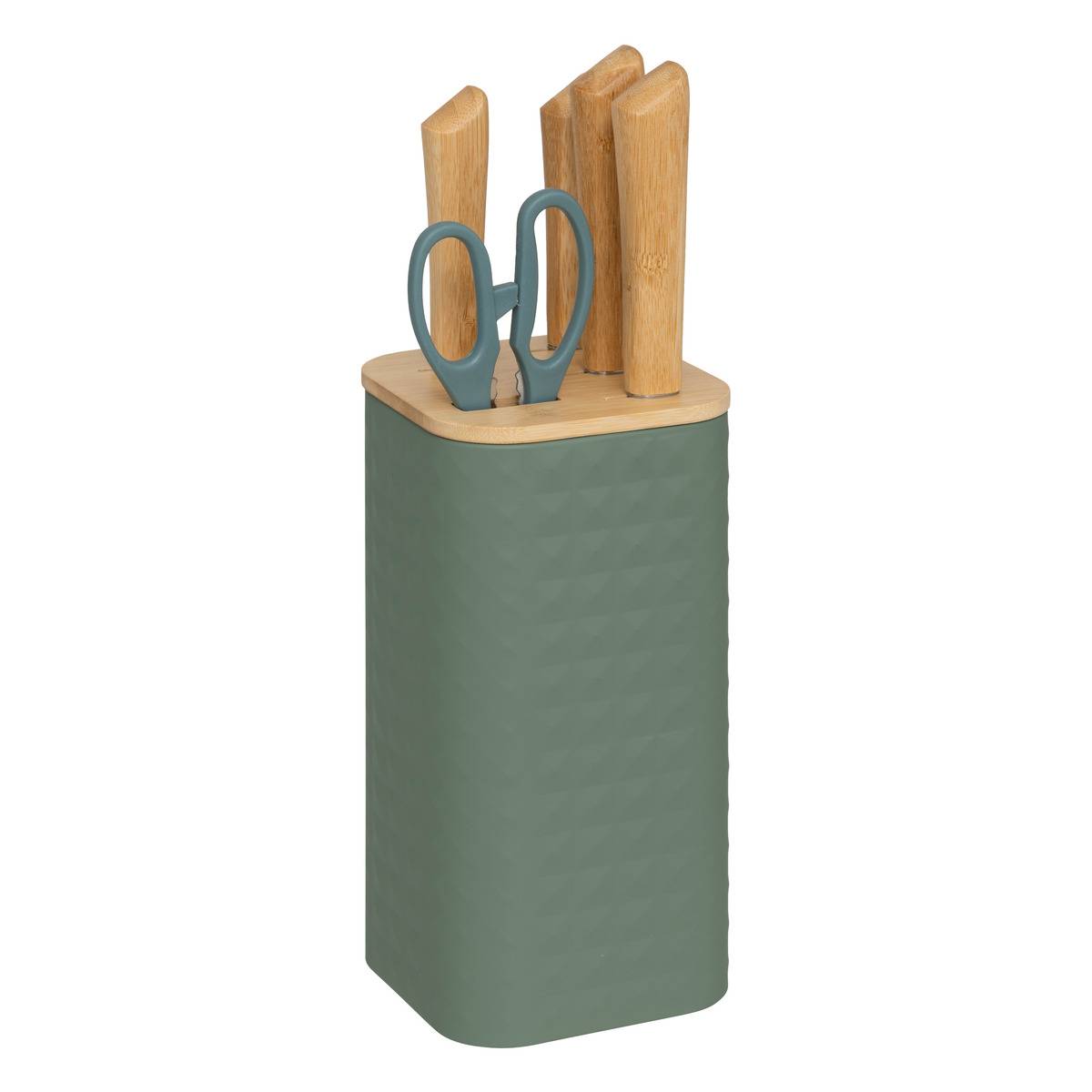 Bloc "sensia" 4 Couteaux Et Ciseaux Manches En Bambou - 5five