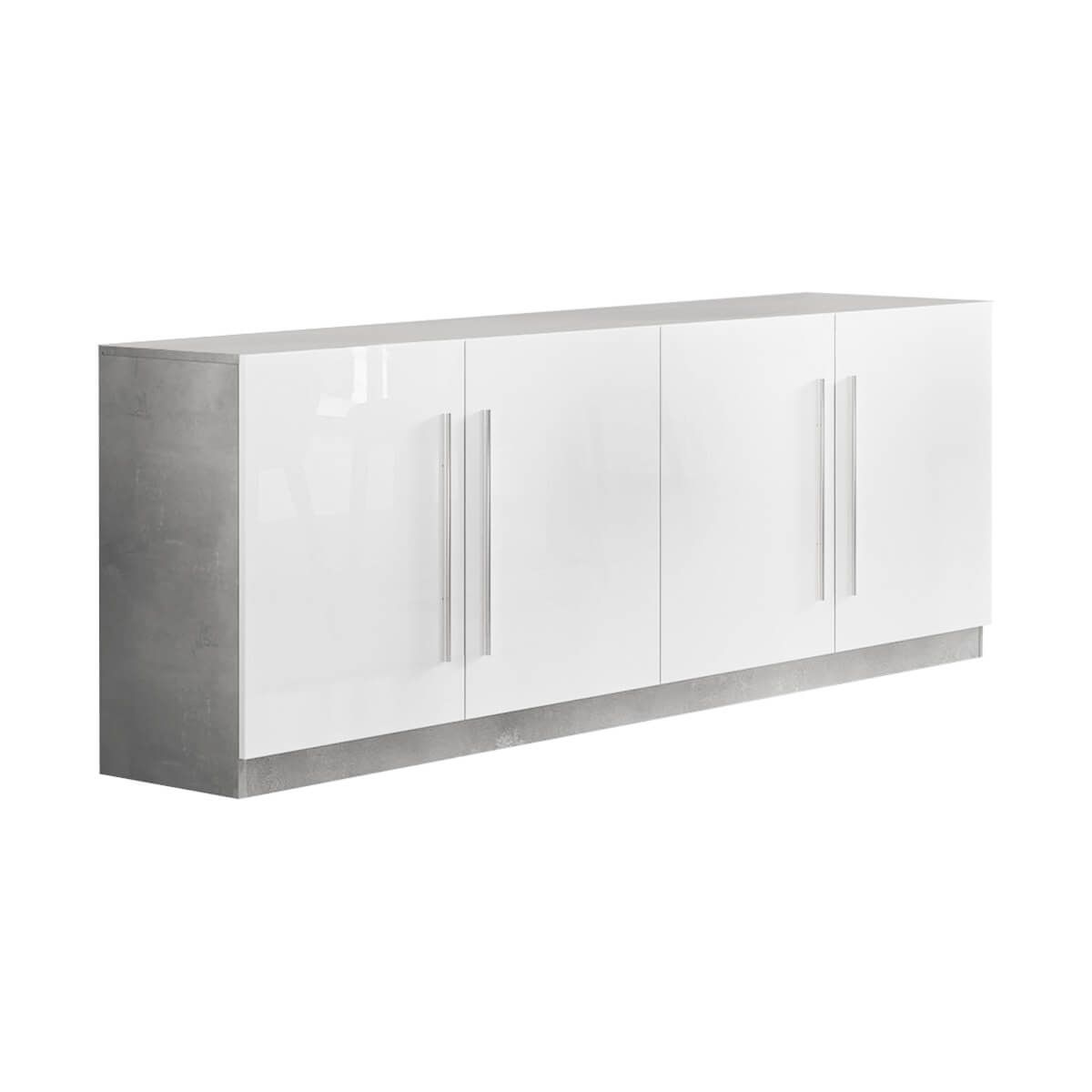 Clark - Buffet 4 Portes Moderne Laqué Blanc Et Marbre Poignées En Métal