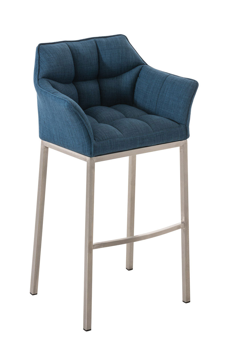 Tabouret De Bar Chaise Haute De Comptoir Couture Carrées Assise En Tissu Bleu 4 10_0004722
