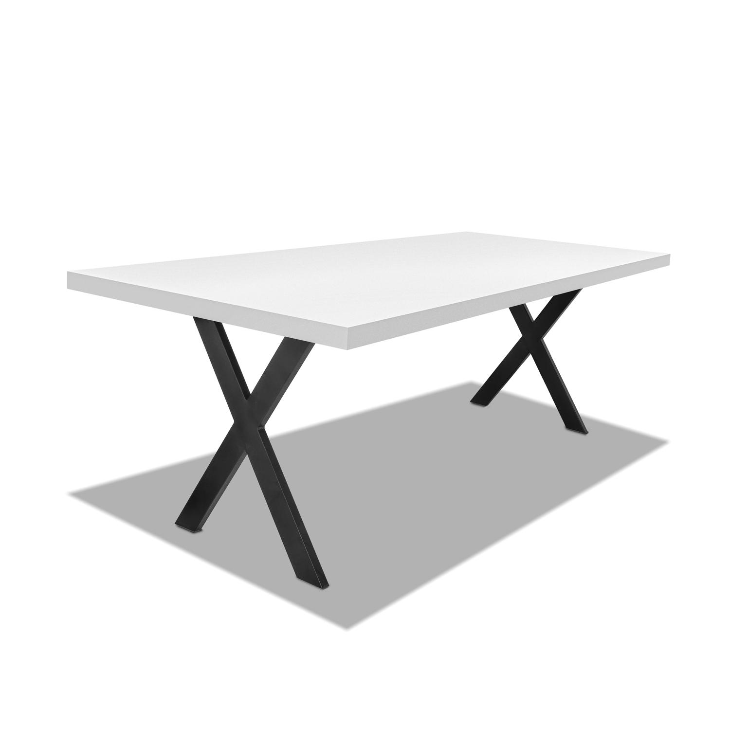 Table De Salle À Manger En Bois Et Métal - Pieds Noirs Forme X - 220x100 Cm
