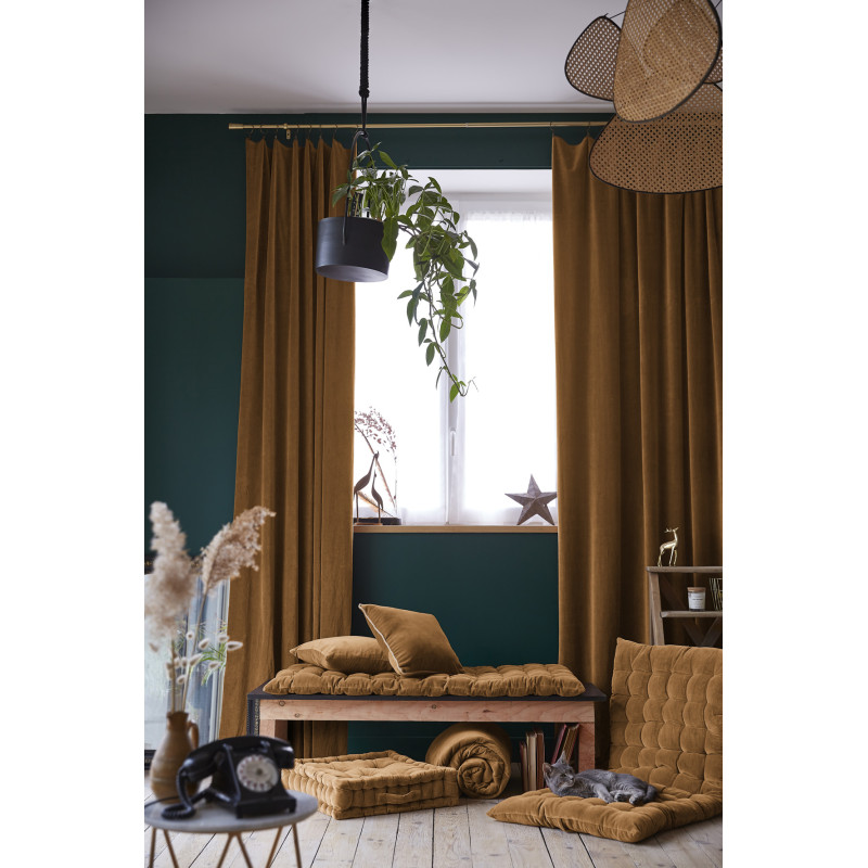 Lot De 2 Rideaux Ajustables + 8 Anneaux Pince "césar" 140 X 270 Cm Velours De Coton L'effet Papillon