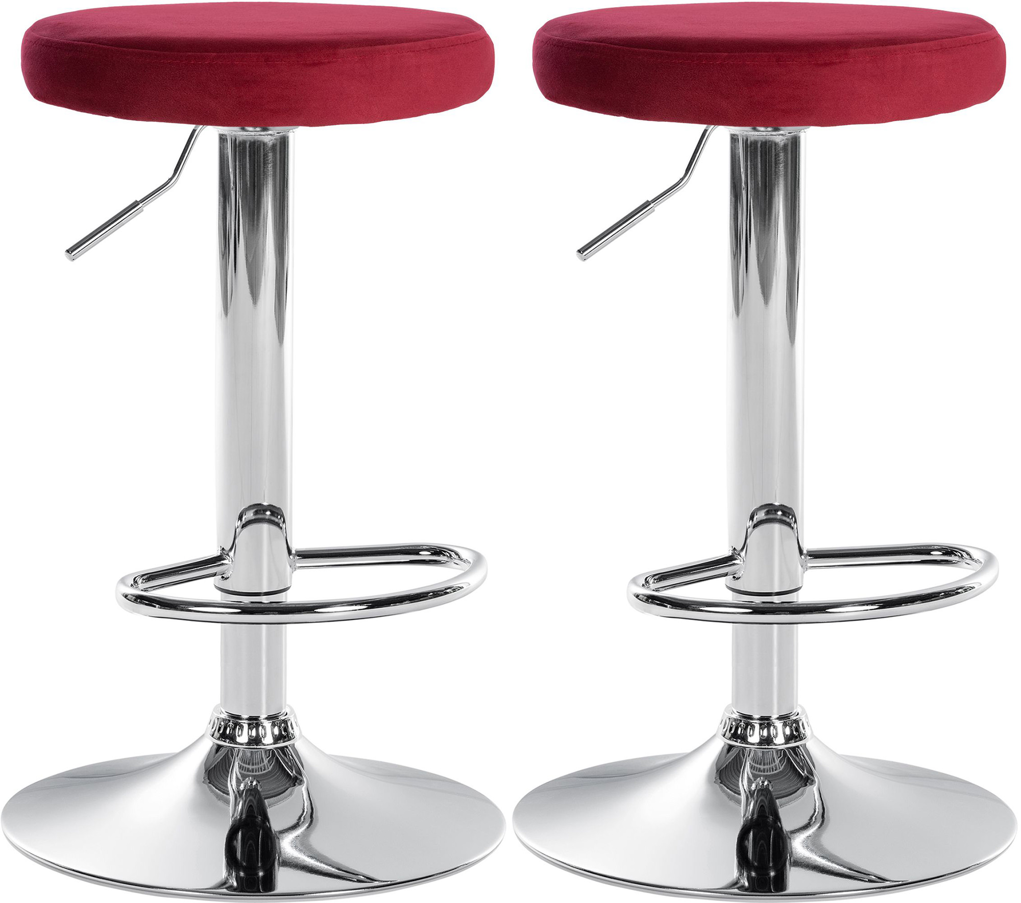 Lot De 2 Tabourets De Bar Ponte Velours Chrome Rouge
