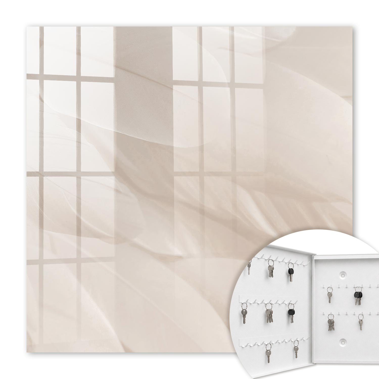 Armoire À Clés - (30 Cm X 30 Cm) - Boîte À Clés Murale - Coffret De Rangement Pour Clés - Couleur Blanche - Ouverture Vers La Gauche - Pour Maison Et Bureau - Légèreté Crémeuse
