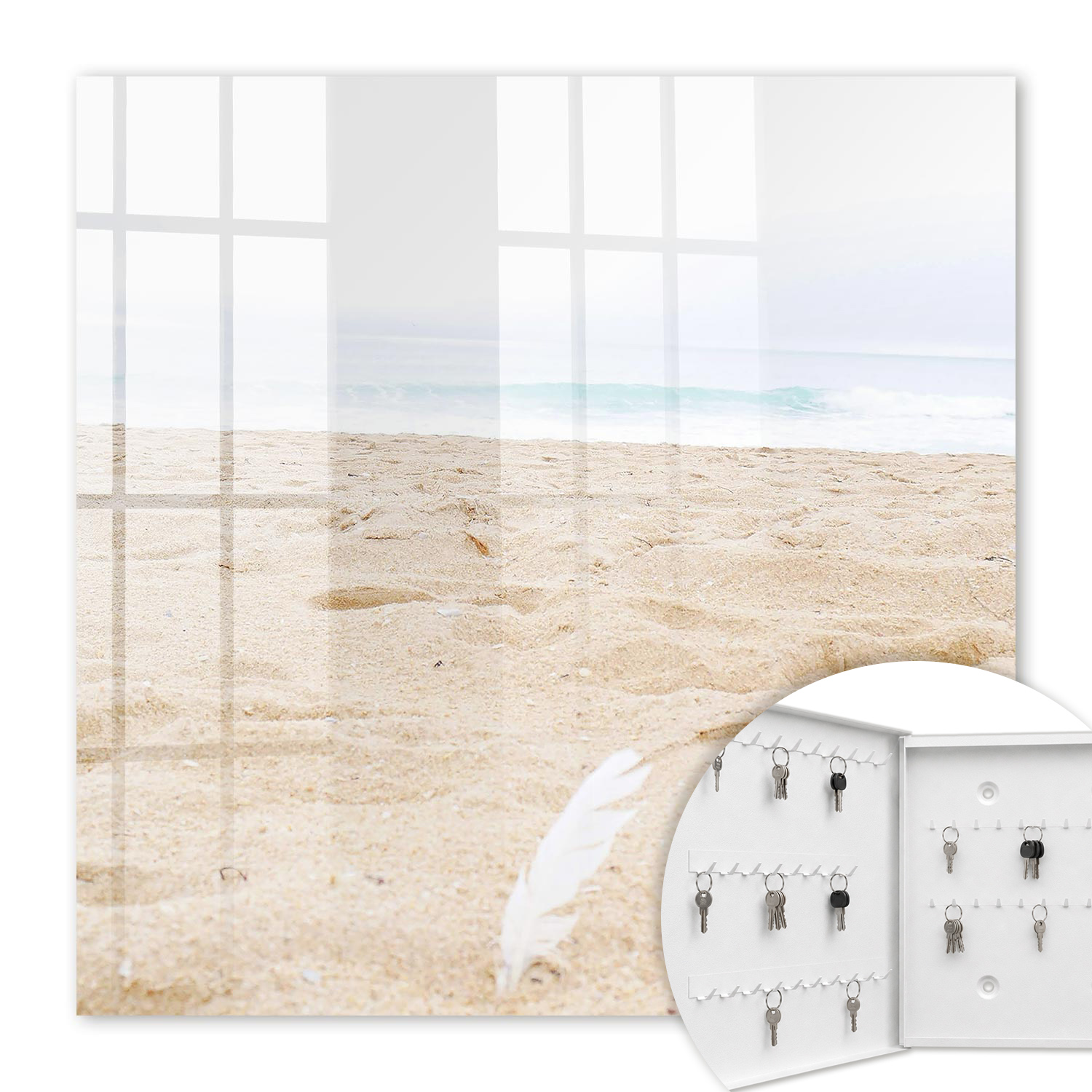 Armoire À Clés - (30 Cm X 30 Cm) - Boîte À Clés Murale - Coffret De Rangement Pour Clés - Couleur Blanche - Ouverture Vers La Gauche - Pour Maison Et Bureau - Détente À La Plage