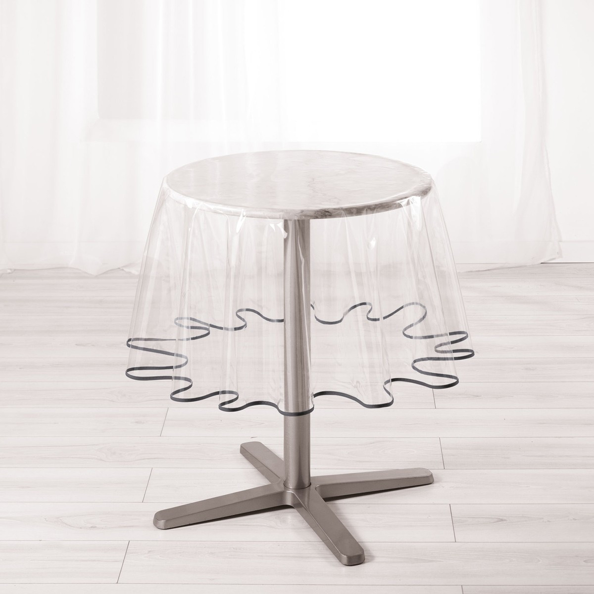 Nappe Ronde Cristal "garden" 180cm Transparent & Gris