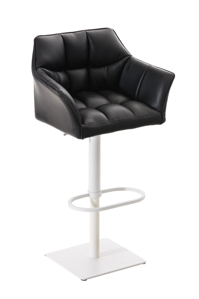Tabouret De Bar Chaise Haute De Comptoir Couture Carrées Assise En Pvc Noir Cadre 10_0004740
