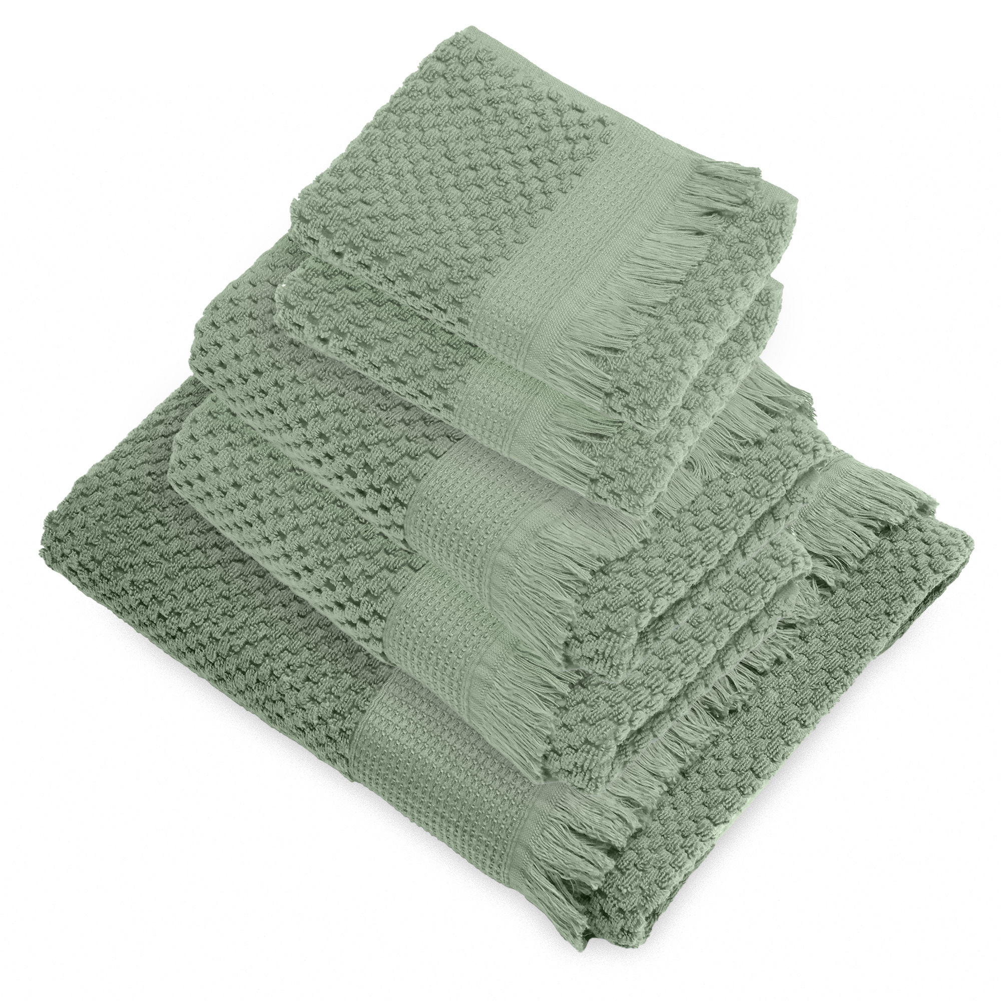 Parure De Bain Micro-coton Tethys Vert Olive 5 Pièces