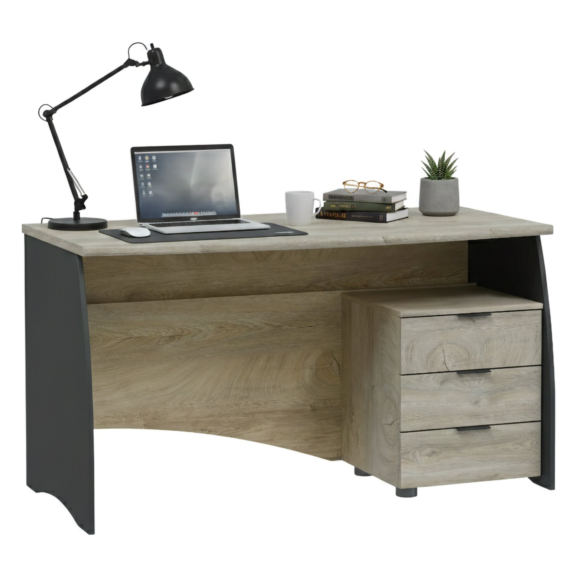 Bureau,effet Bois,chêne, Anthracite,136x67h74 Cm