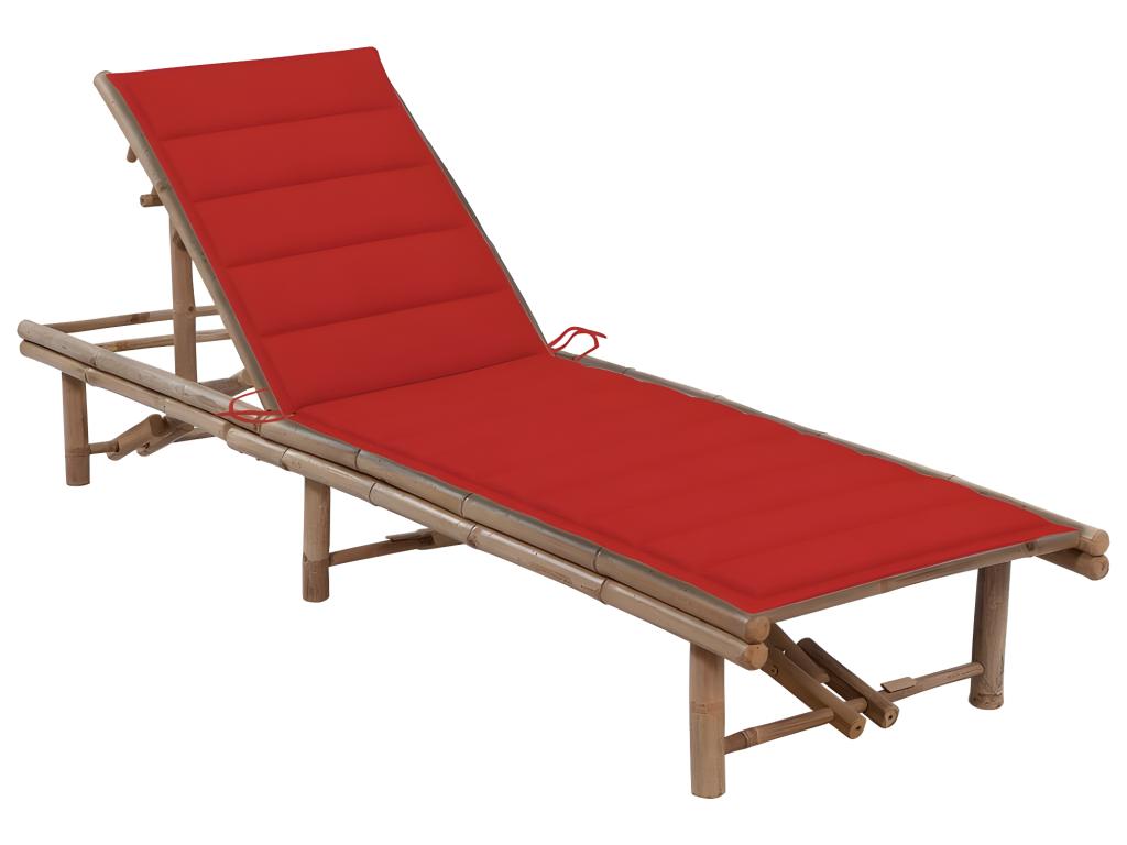 Transat Chaise Longue Bain De Soleil Lit De Jardin Terrasse Meuble D'extérieur Avec Coussin Bambou 02_0012294