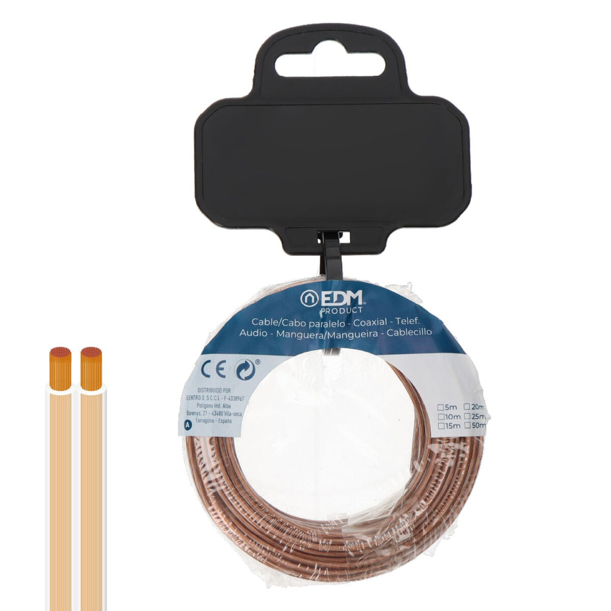 Câble Parallèle Plat Edm 28721 Transparent 25 M 2 X 0,75 Mm