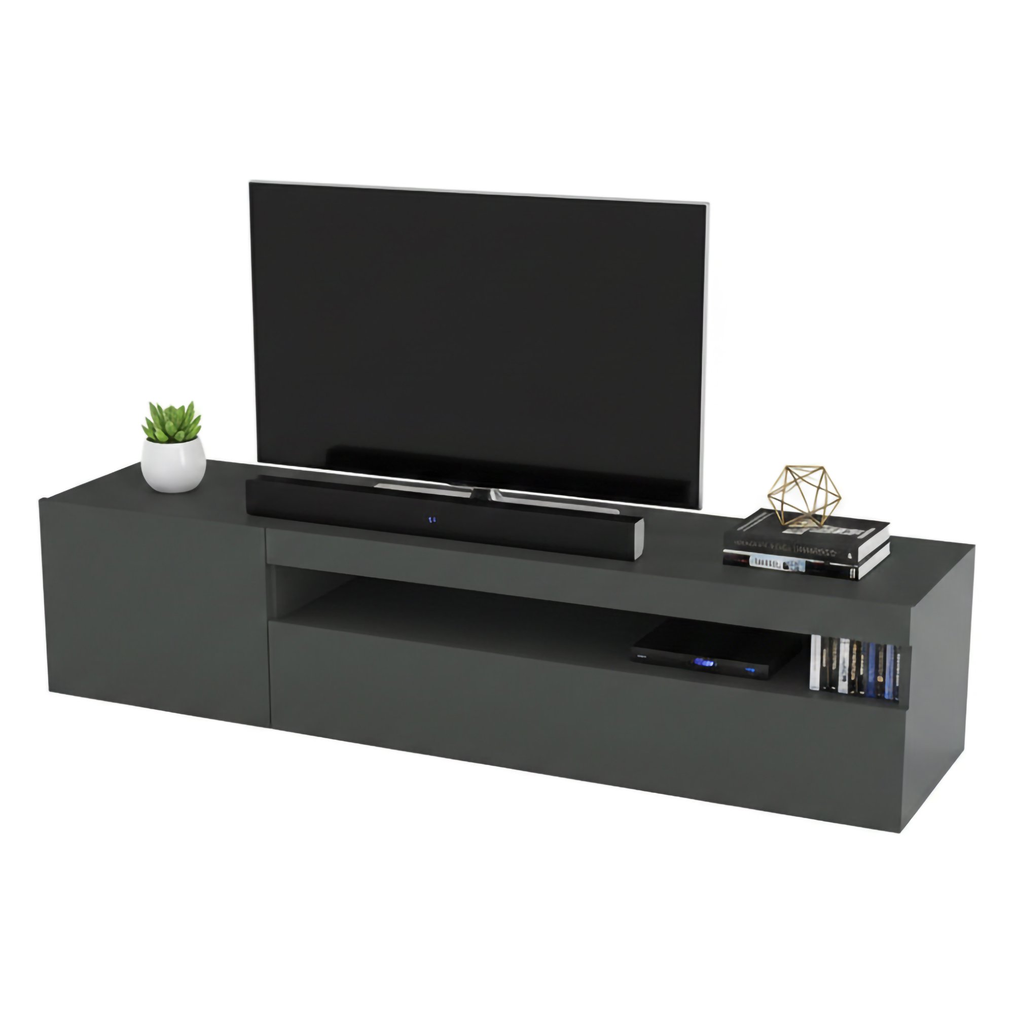 Meuble Tv Dmontu, Anthracite Brillant, Avec Lumière Led