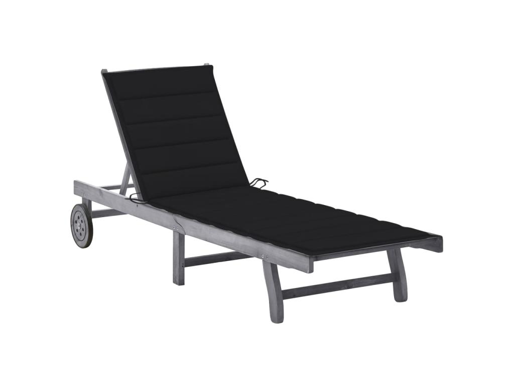 Transat Chaise Longue Bain De Soleil Lit De Jardin Terrasse Meuble D'extérieur Avec Coussin Gris Bois D'acacia Solide 02