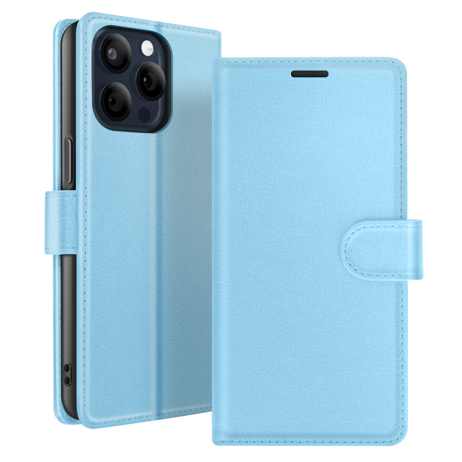 Étui Portefeuille Pour Iphone 15 Pro Fonction Support Et Languette Magnétique Bleu Clair Zanaé