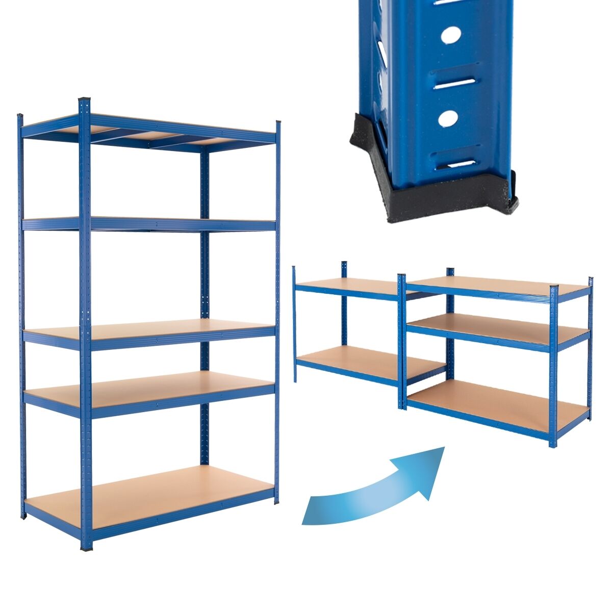Étagère D'atelier Bleue, 200x100x50 Cm, En Métal Thermolaqué Et Bois Mdf, Jusqu'à 350 Kg