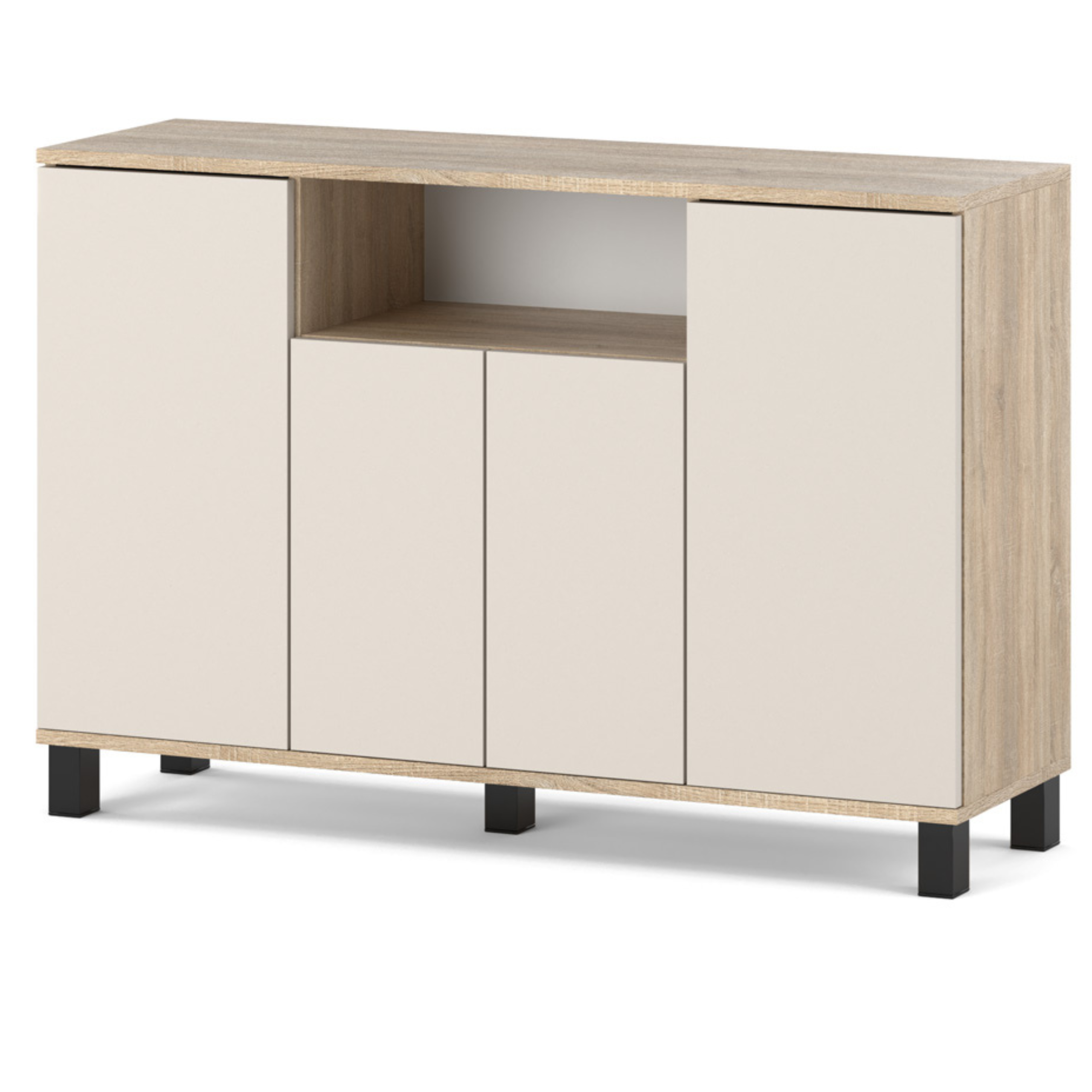 Commode Chêne Sonoma + Cachemire 120 Cm 4 Portes - Meuble Tv Moderne Pour Salon Et Chambre - Buffet De Rangement Design