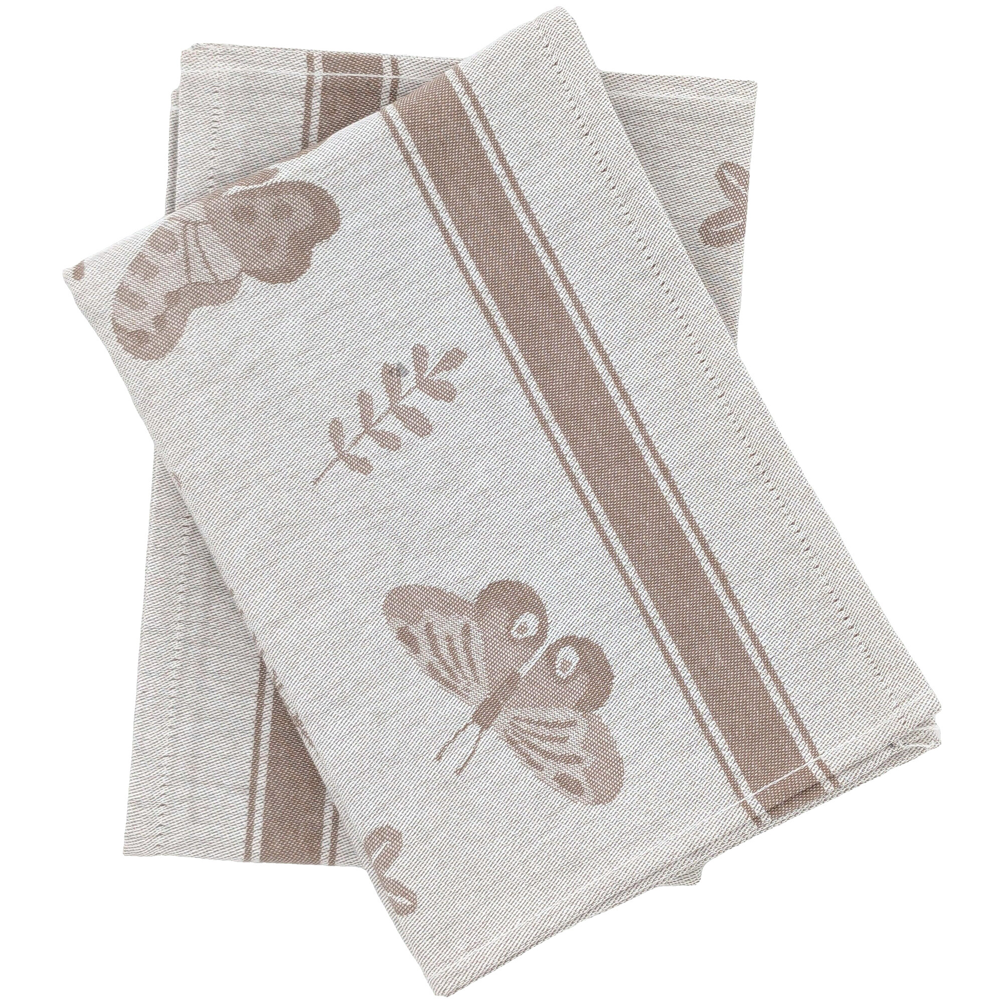 Lot De 2 Torchons De Cuisine Toile Collection Wings 50x70 Cm Marron