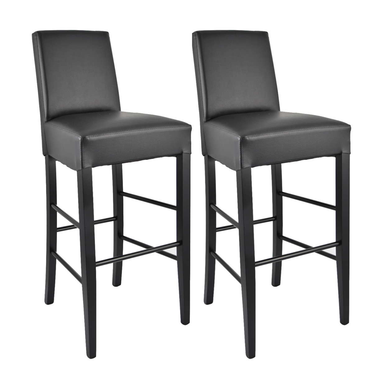 Tony - Lot De 2 Tabourets Laqués Noir Et Assise Simili Cuir Noir