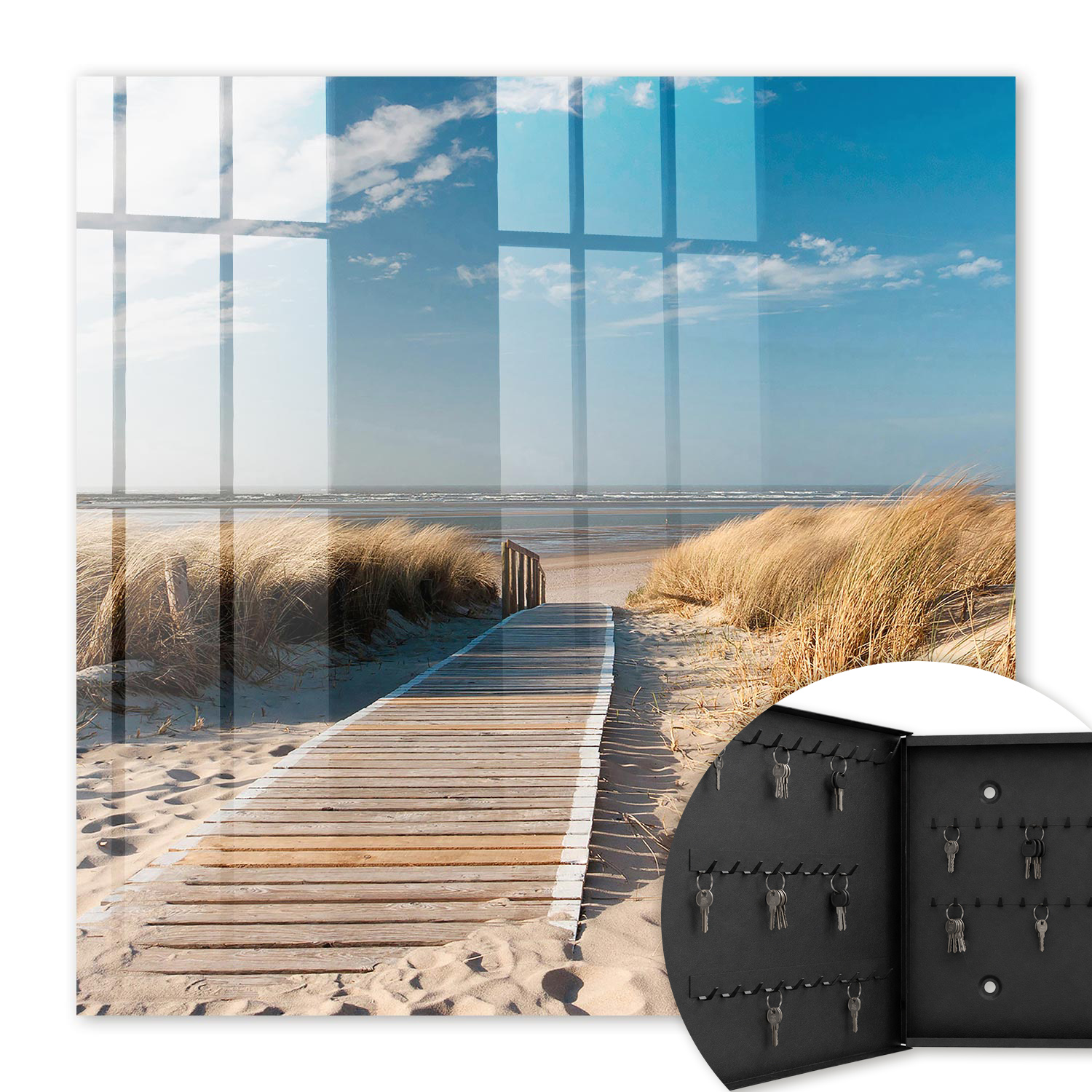 Armoire À Clés - (30 Cm X 30 Cm) - Boîte À Clés Murale - Coffret De Rangement Pour Clés - Couleur Noire - Ouverture Vers La Gauche - Pour Maison Et Bureau - Une Plage Tranquille