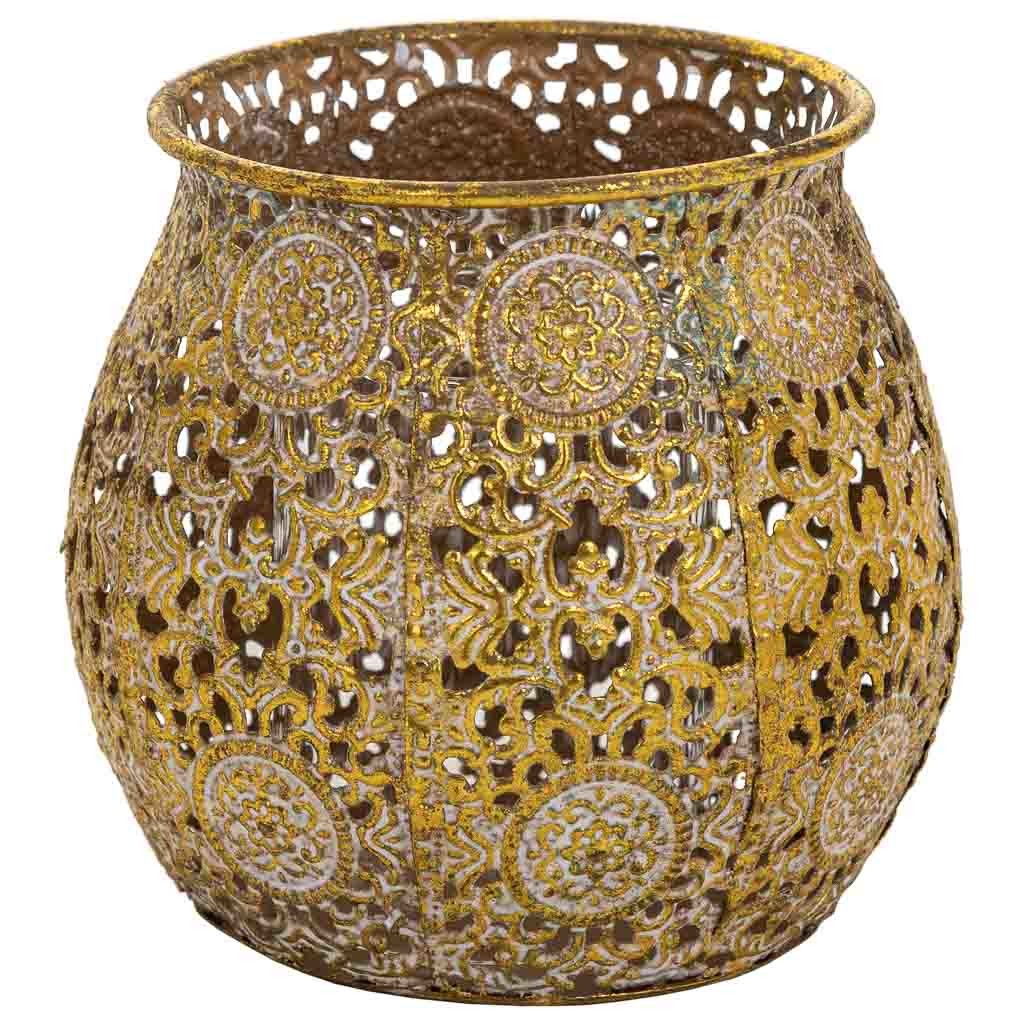 Bougeoir En Métal Doré 12x12x11h