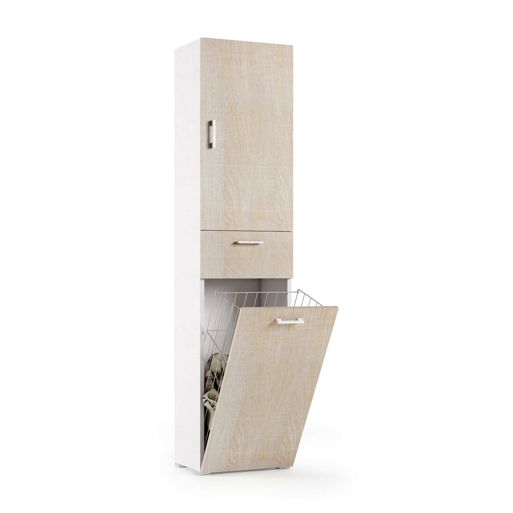 Armoire Polyvalente À 2 Portes Effet Bois Beige, Blanc 197x32 Cm