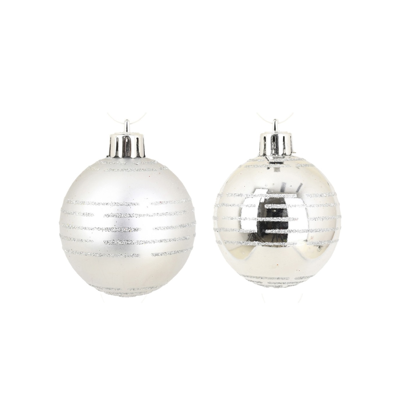 Set De 8 Boules De Noël Rayures Argent