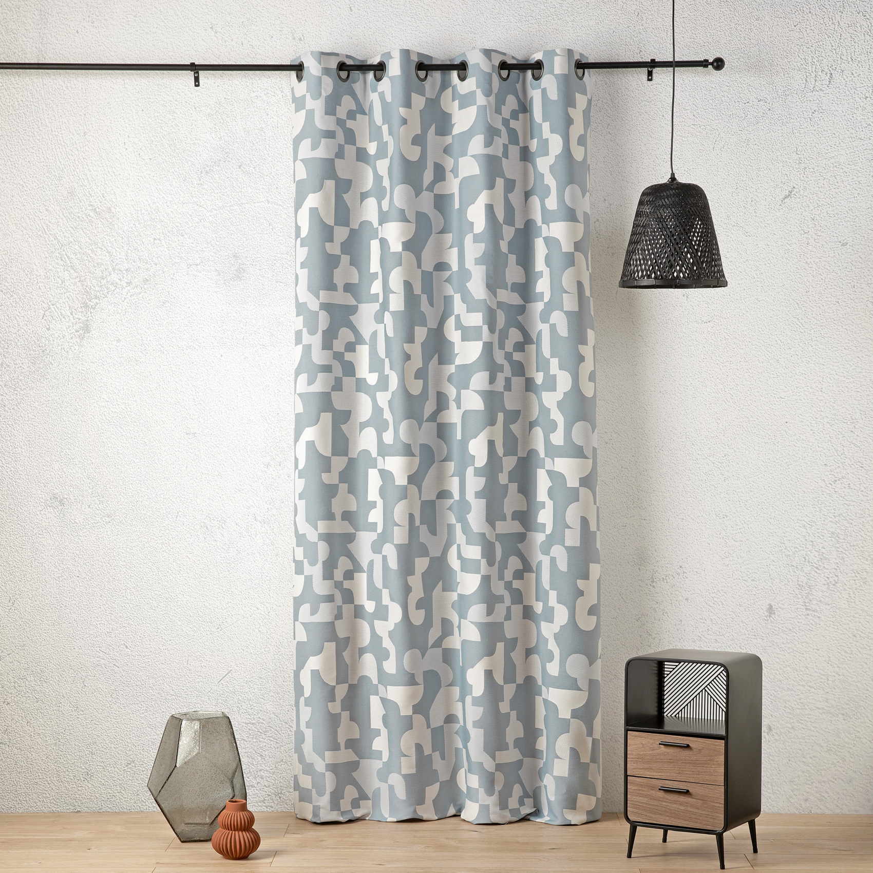 Rideau Jacquard Géométrique Texturé Rétro