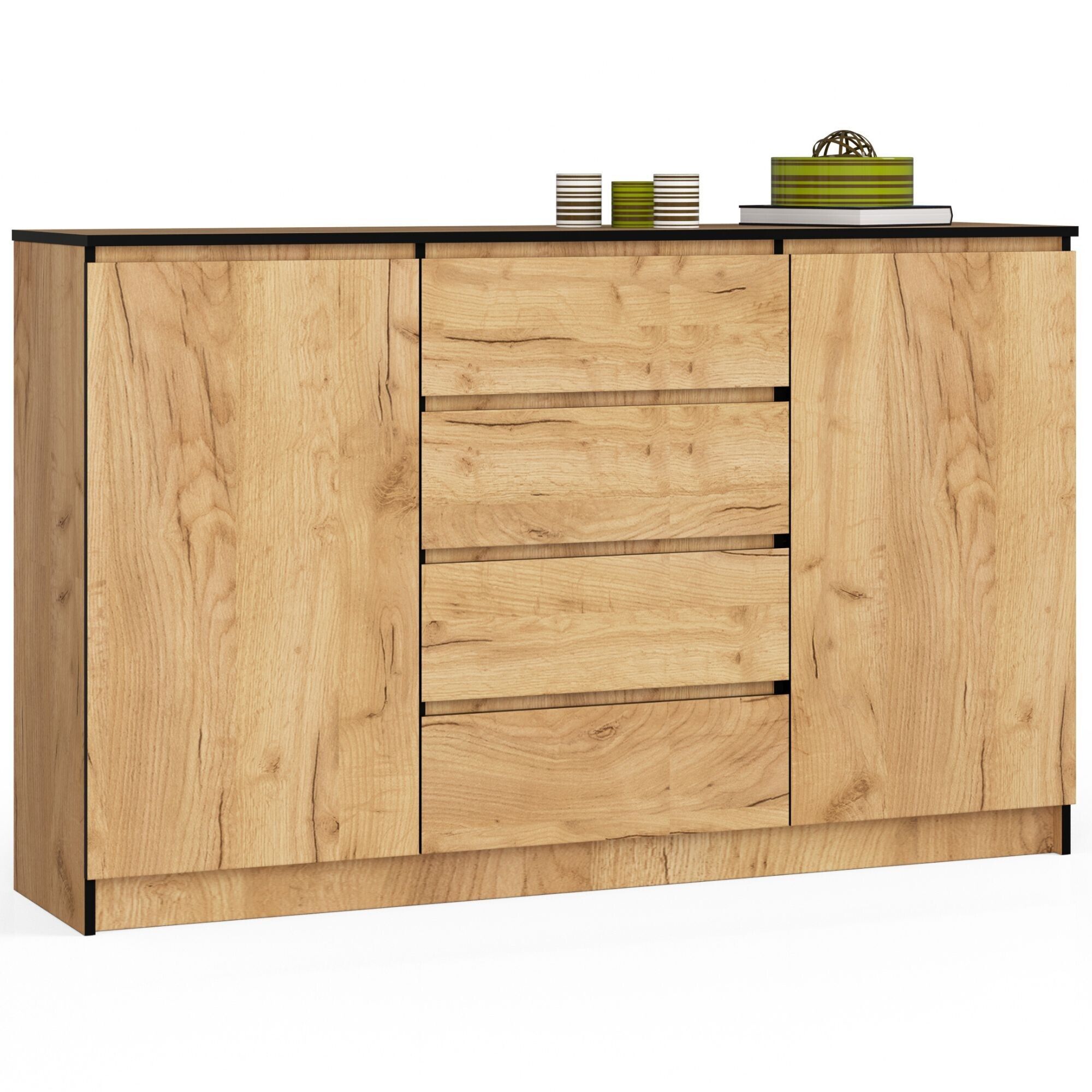 Grande Commode Pour Le Salon Akord K160 Chêne Craft 160 Cm 2 Portes 4 Tiroirs Façade Chêne Craft 4 Étagères 160x40x99 Cm