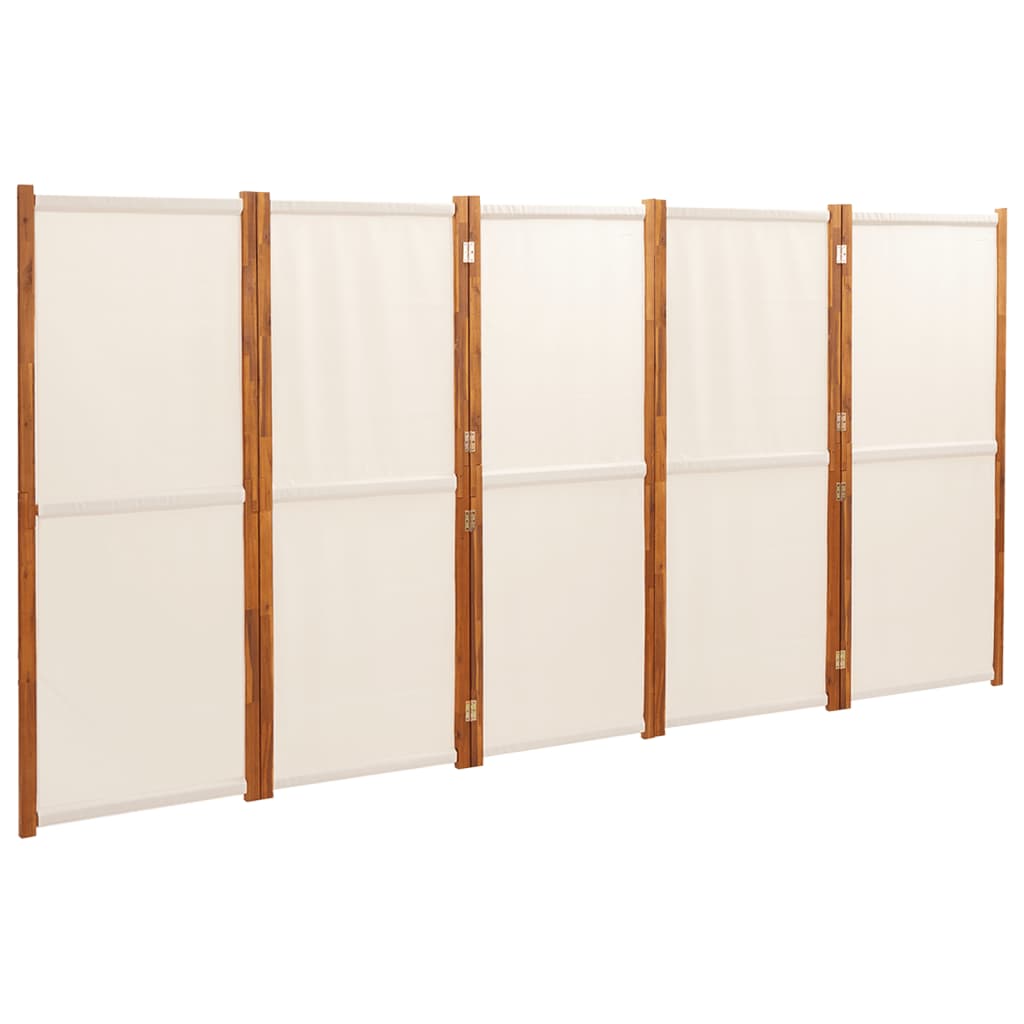 Paravent Séparateur De Pièce Cloison 5 Panneaux 350 X 180 Cm Textilène Crème Et Dec030966