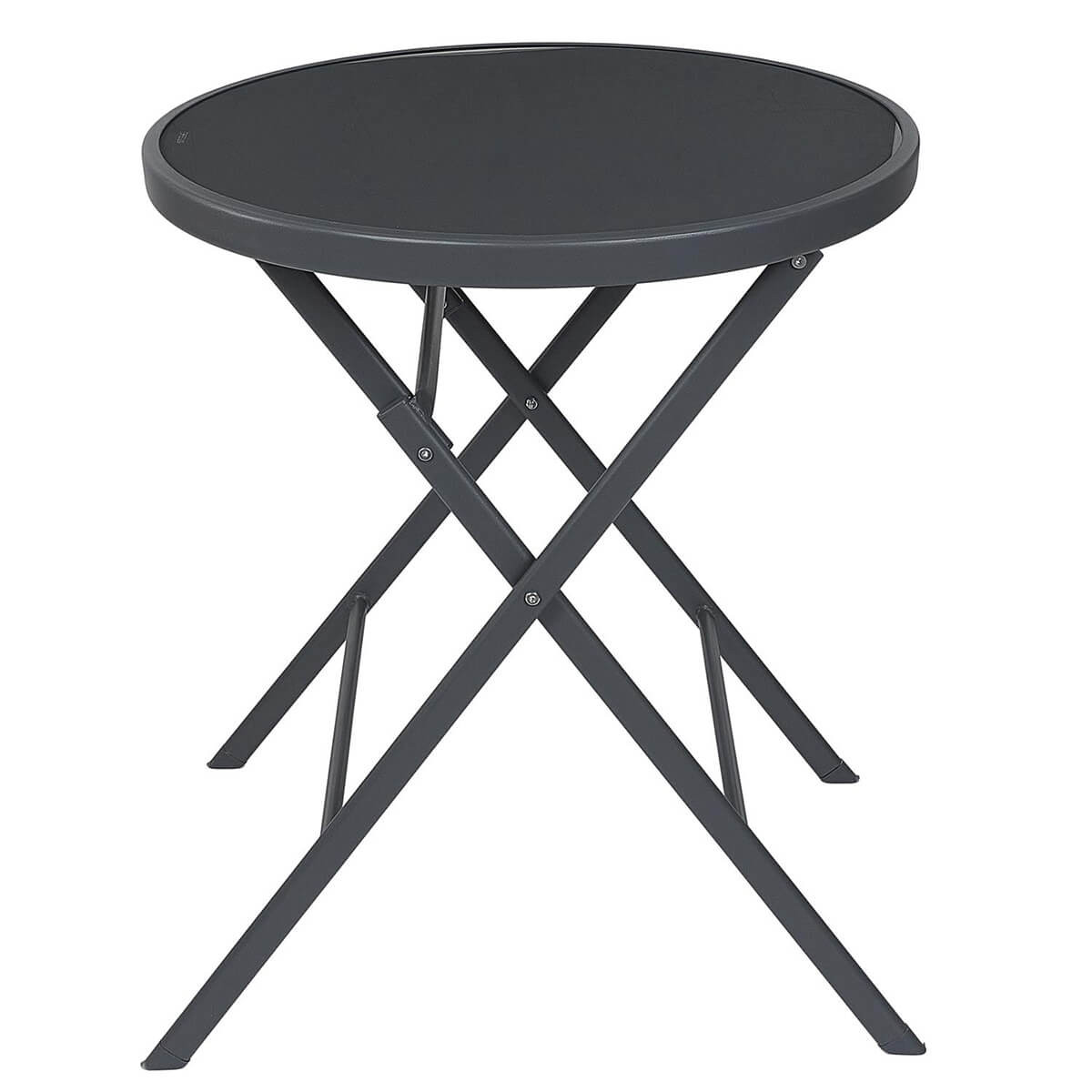 Sohan - Table Pliante De Jardin Ronde Grise En Métal Et Verre Trempé