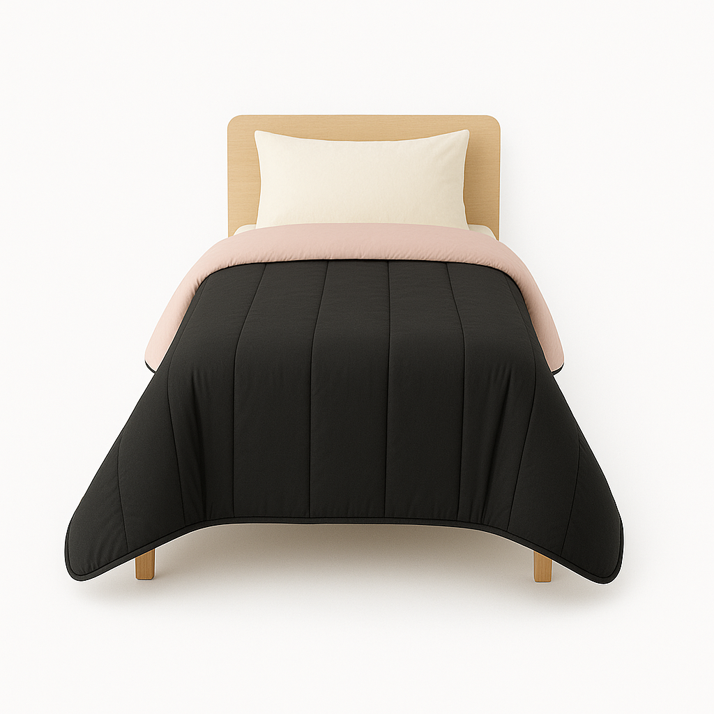 Couette Légère Rose Pale/noir - 1 Personne 140 X 200 - Spécial Été - Mortreux