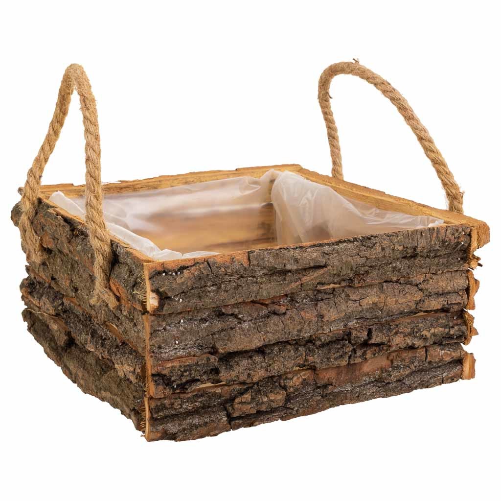 Panier En Bois Avec Poignées Marron 20x20x10h
