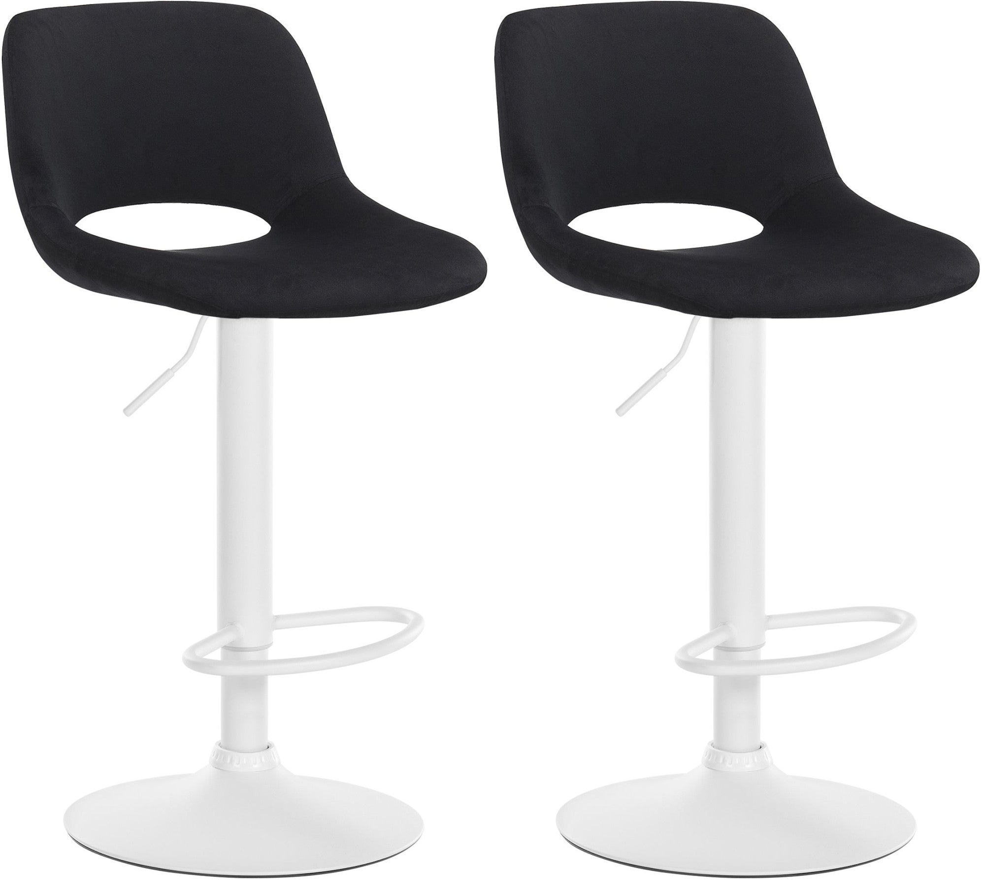 Tabourets De Bar Chaises Haute X2 Avec Repose-pieds En Velours Noir Piètement Métallique Blanc 10_0004092