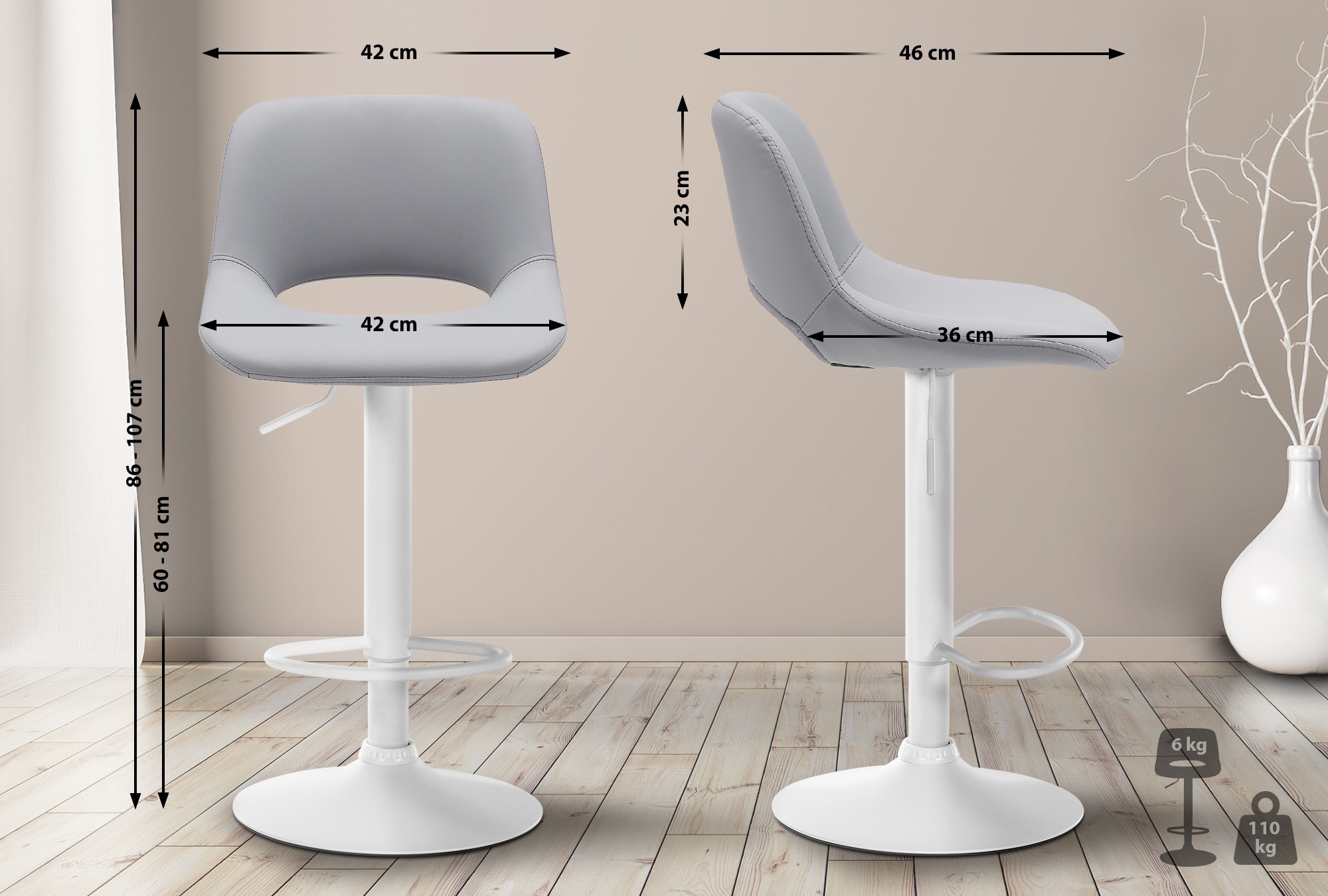 Lot De 2 Tabourets De Bar Camden Simili Cuir Blanc Gris