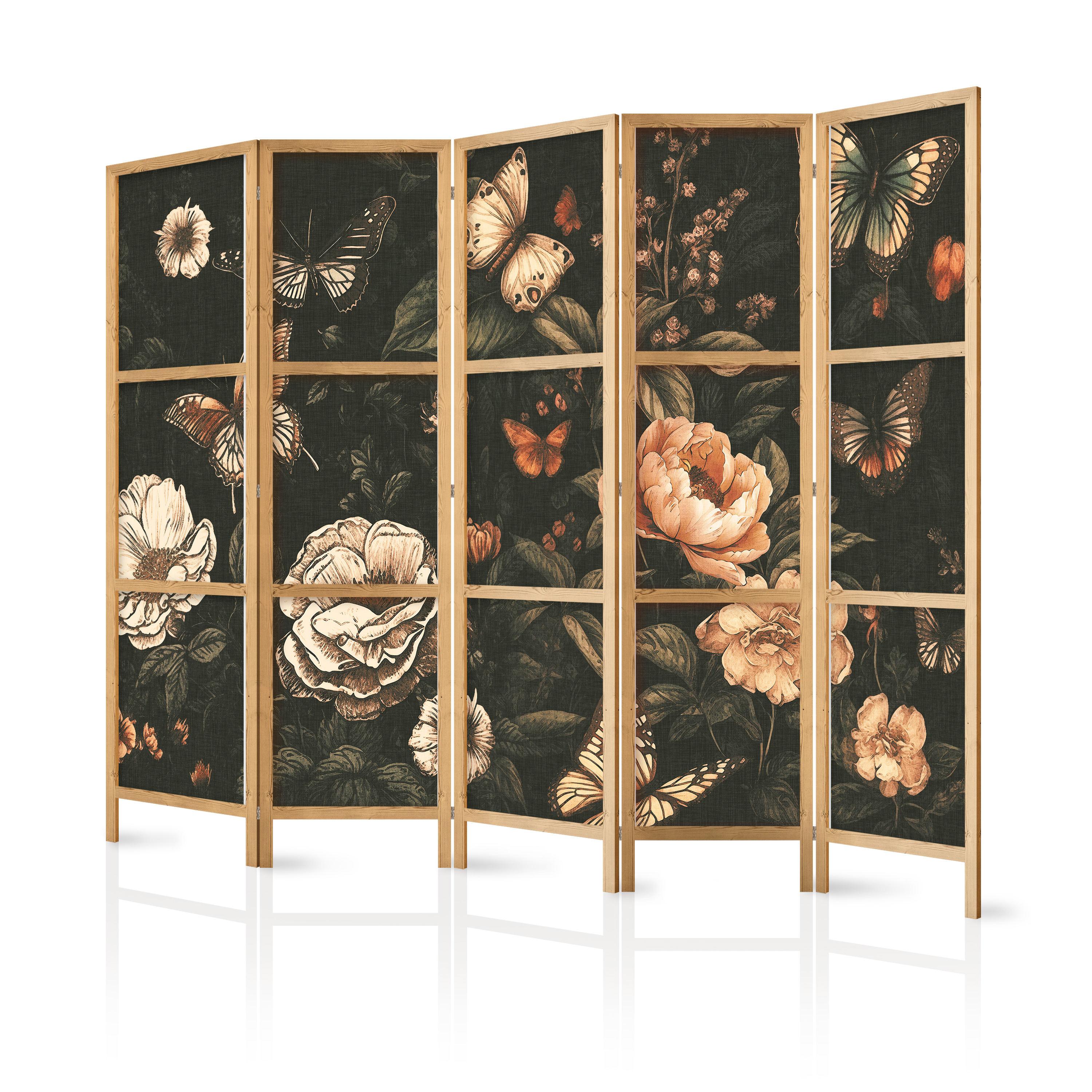 Paravent Japonais -papillons Survolant Les Fleurs - Soirée Rustique 225x172