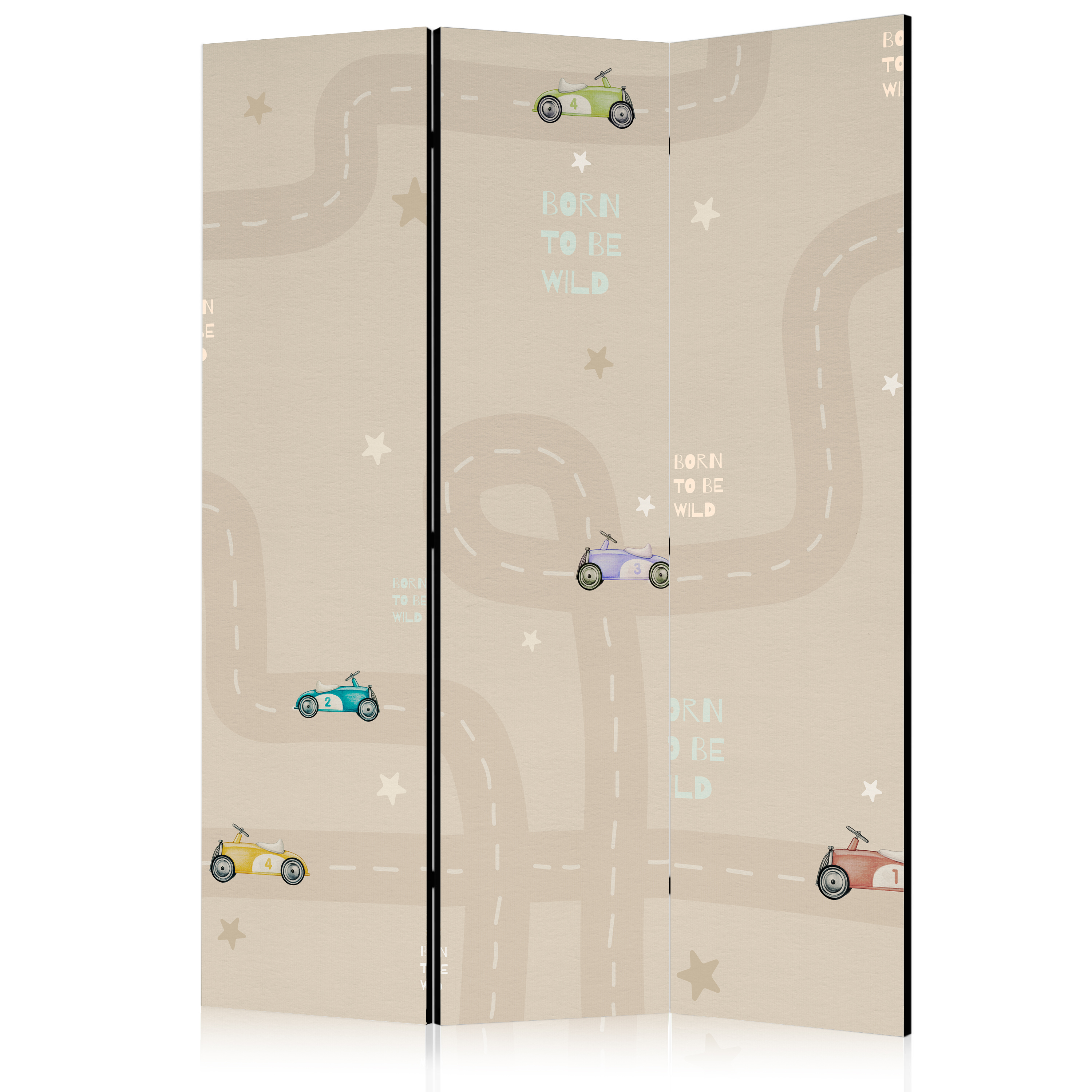 Paravent -voitures Colorées Sur Une Routebeige Avec Étoiles 135x172