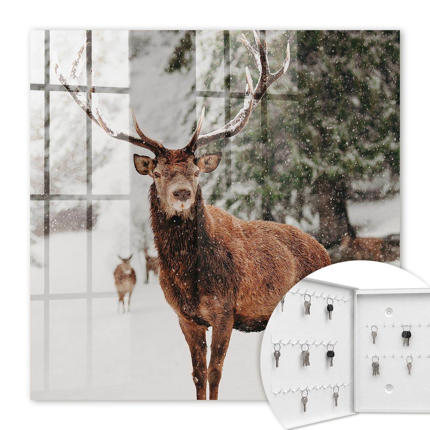 Armoire À Clés - (30 Cm X 30 Cm) - Boîte À Clés Murale - Coffret De Rangement Pour Clés - Couleur Blanche - Ouverture Vers La Gauche - Pour Maison Et Bureau - Cerf D'Hiver