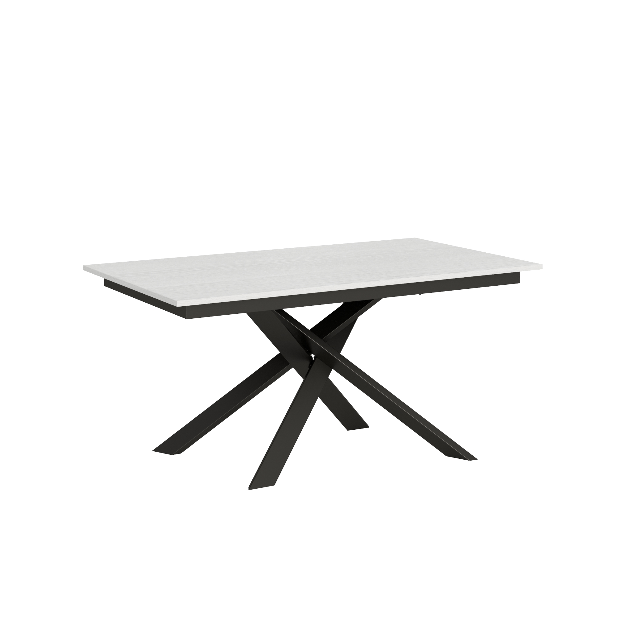 Table Extensible 160/220x90 Cm Ganty Frêne Blanc Bande De Chante En Teinte Cadre Et Pieds Anthracite