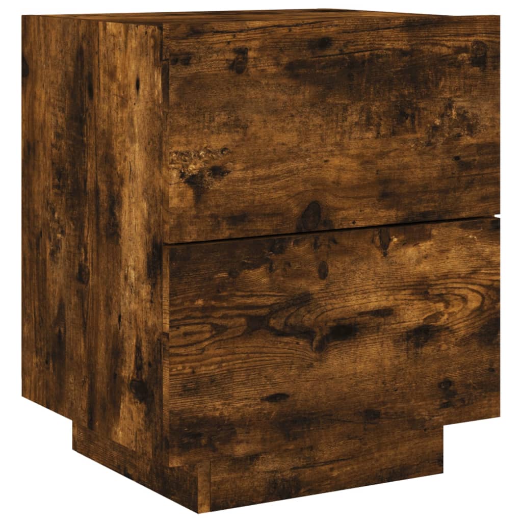 Table De Chevet Avec Tiroirs Et Lumières Led Rvb Bois D'ingénierie Marron Dec032790