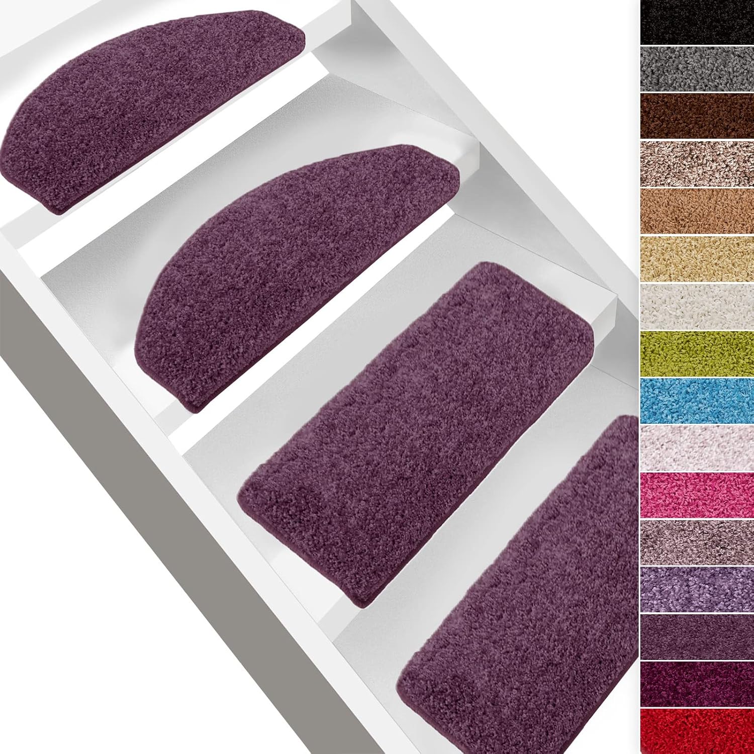 Tapis D'escalier Shaggy Barcelona Violet Demi-circulaire 23,5 X 65 Cm