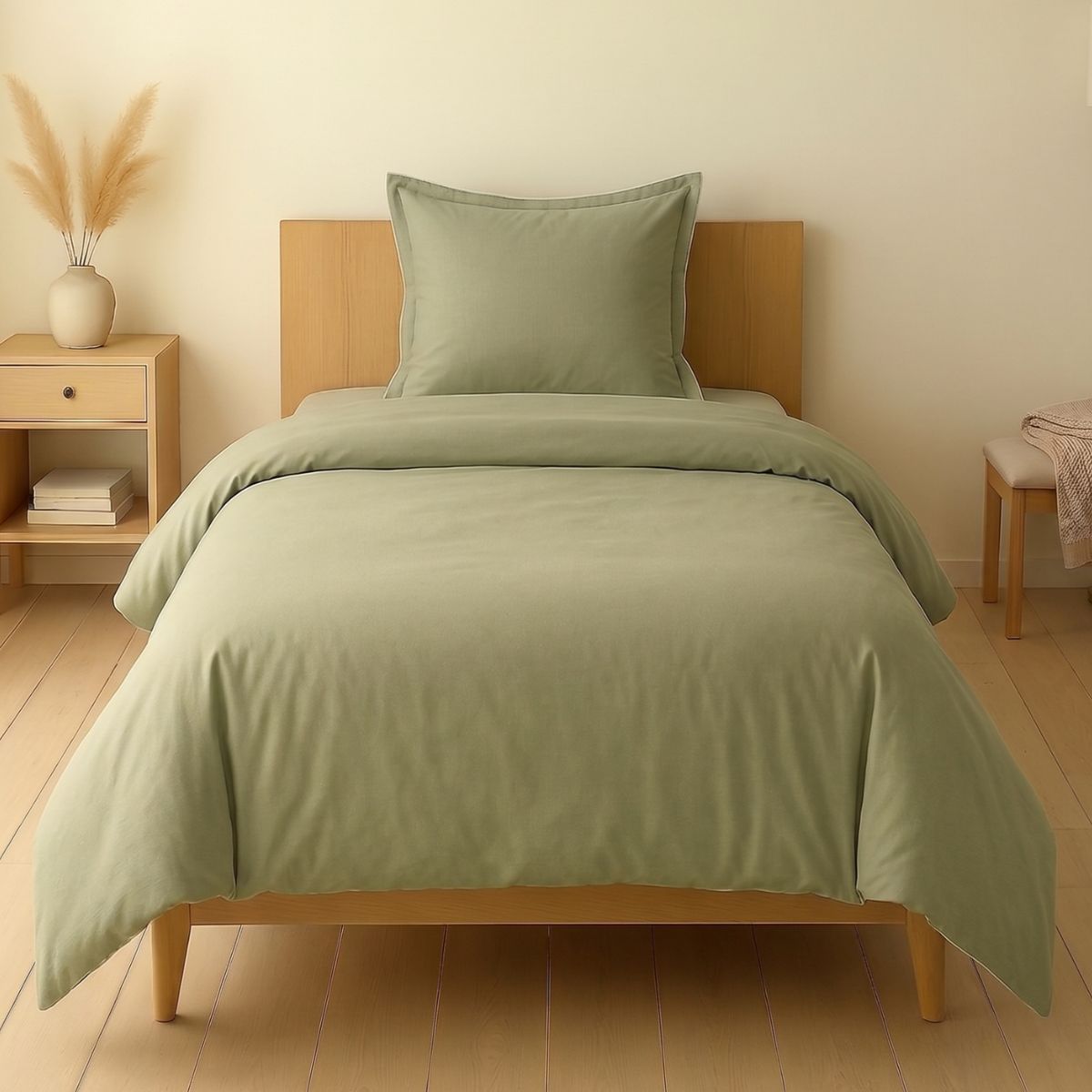 Parure Housse De Couette 140x200cm + 1 Taies 100% Coton Verveine - Vitalia