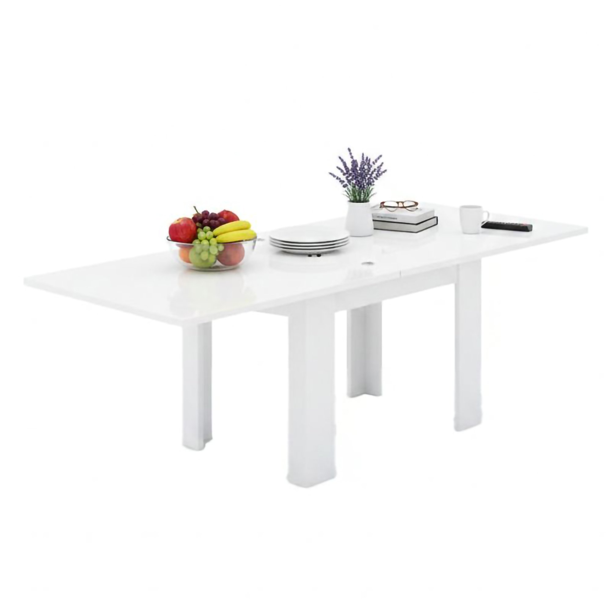 Table Extensible,effet Bois,blanc Antique,90x90h75 Cm