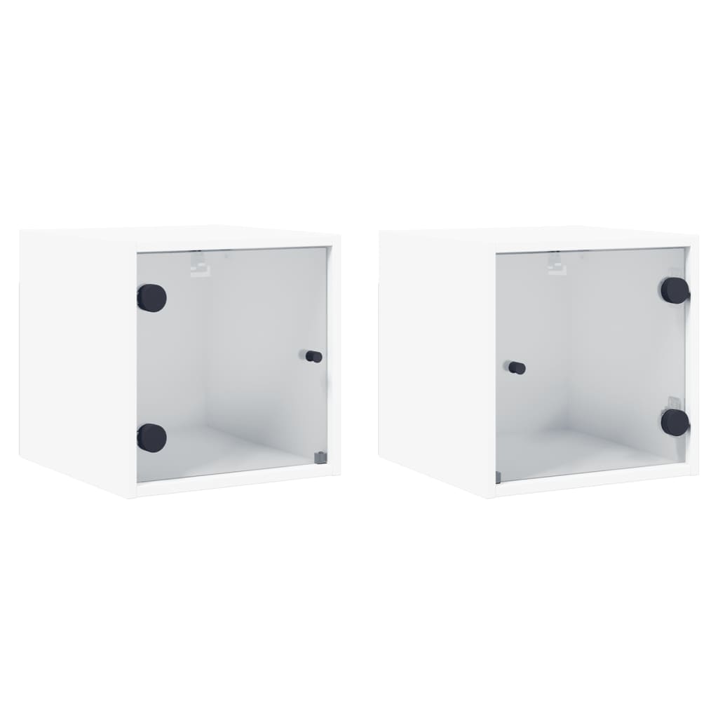 Lot De 2 Tables De Chevet Murales Avec Portes Vitrée 35 X 37 X Dec035959