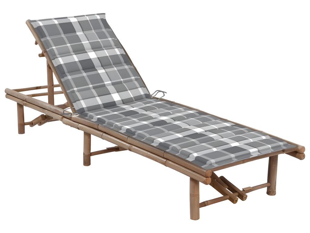 Transat Chaise Longue Bain De Soleil Lit De Jardin Terrasse Meuble D'extérieur Avec Coussin Bambou 02_0012292