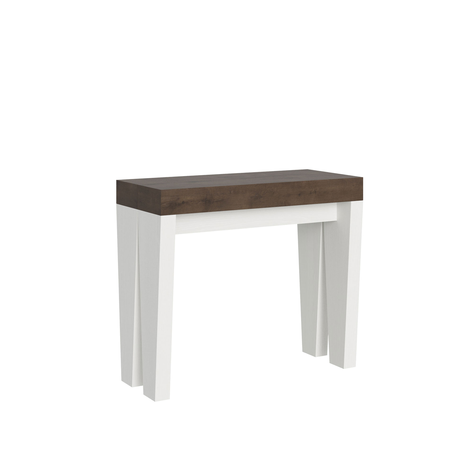 Console Extensible 90x40/196 Cm Spimbo Mix Petit Plateau Noyer Structure Frêne Blanc